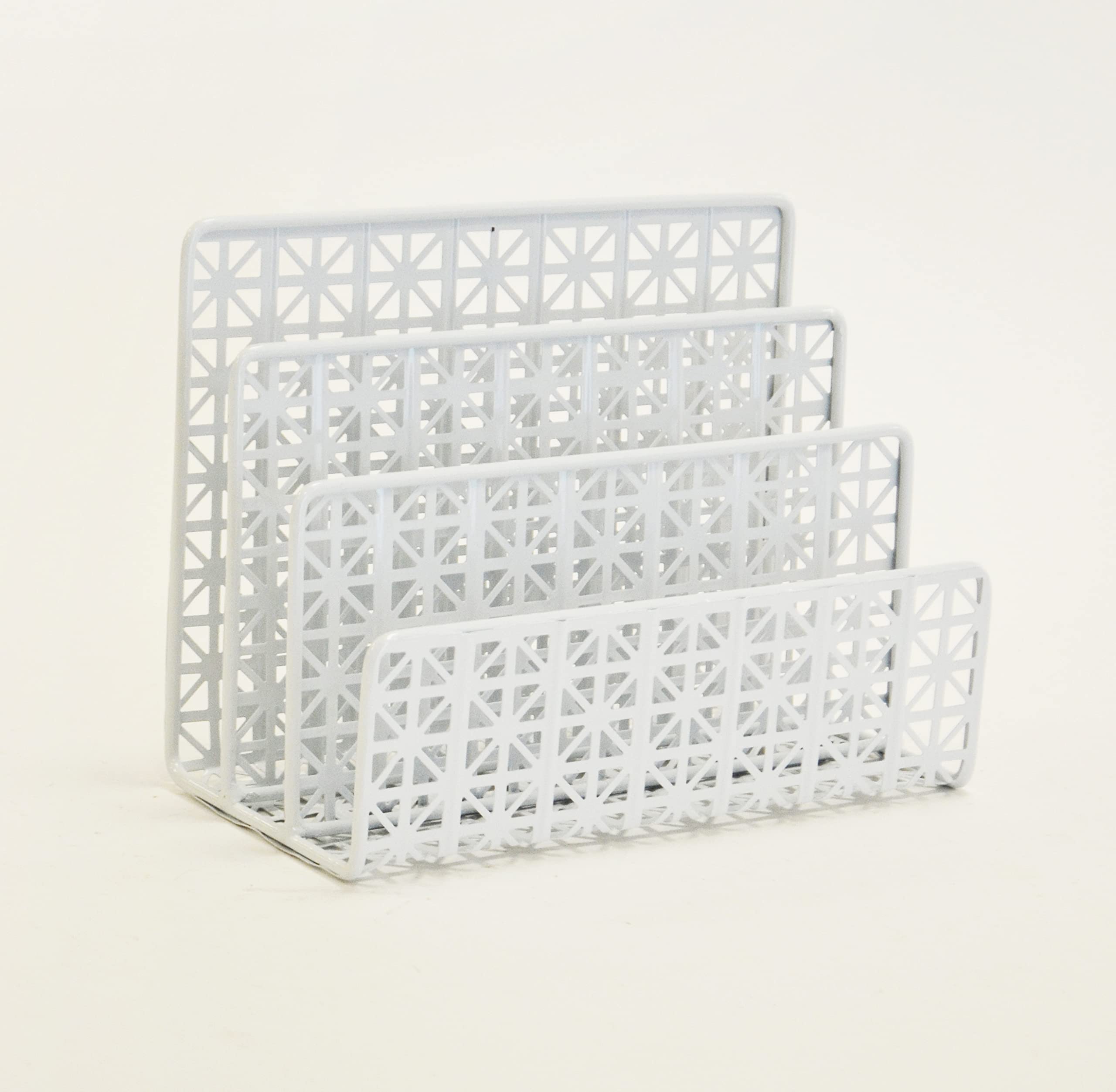 AQ Letter/Mail Sorter, Home/Office Desk Organizer, Three Slots for Holding Papers, Files, Documents, Letters, etc., Laser Cut Lattice Metal Design - White