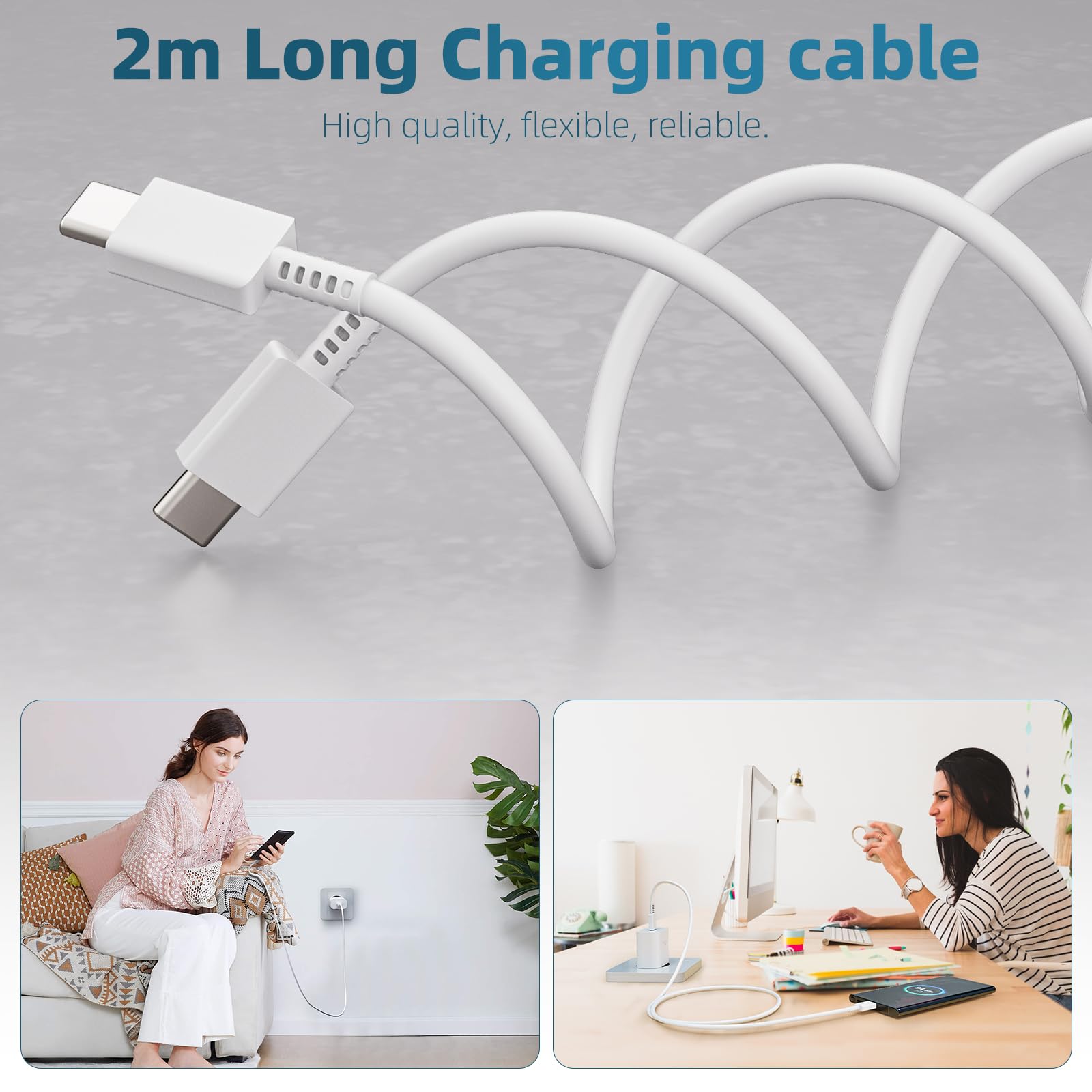 Samsung 25W Caricatore Rapido USB C con Cavo 2M per Galaxy A15/A14/A13/A25/A33/A34/A40/A53/A52/A54/A55/S25/S24/S23/S22 Ultra/S21/S20 FE/S10