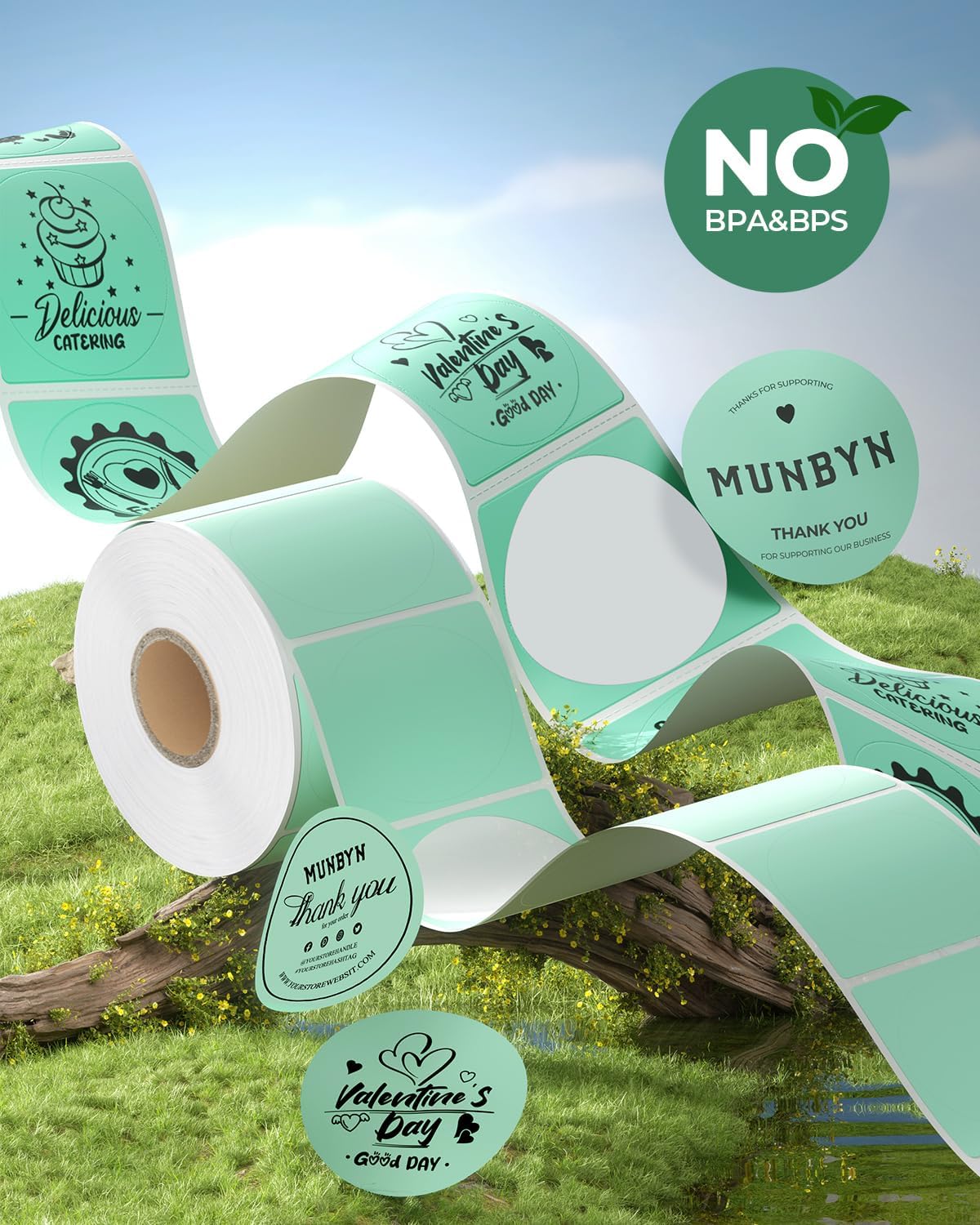 MUNBYN 2 Inch Green Circle Thermal Sticker Labels, Self-Adhesive Round Direct Thermal Labels, Multi-Purpose Roll Sticker Labels for DIY Logo Design, QR Code, Name Tag, Inventory-750 Labels/1 Roll - Image 4