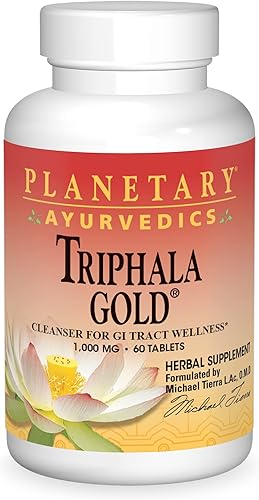 PLANETARY HERBALS Triphala Gold Suplemento de hierbas ayurvédicas, 1000 mg, 60 unidades
