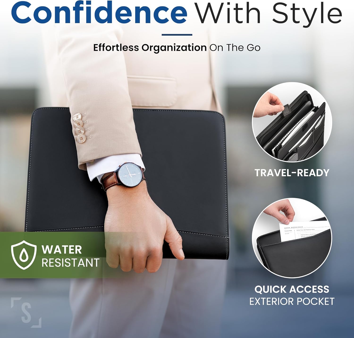 STYLIO Zipper Padfolio Portfolio Binder Organizer | Faux Leather Portfolio for Resume, Documents, Phone, Tablet, Business Supplies and Cards | Notebook Organizer with Letter Sized Notepad Included - Image 5