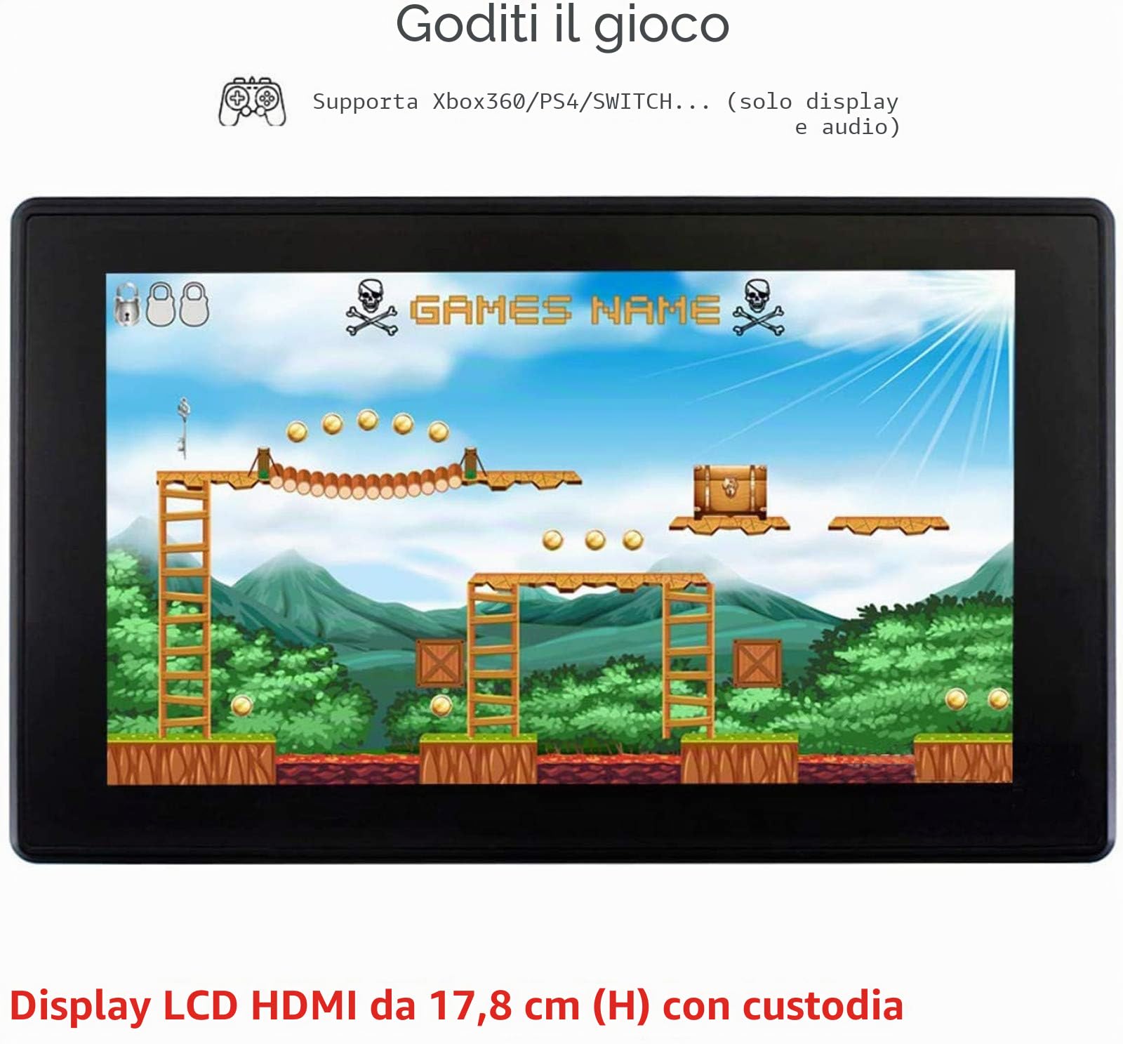 7 pollici Monitor per Raspberry Pi, 1024x600 HDMI LCD IPS Schermo Capacitivo Touch Screen Display con Custodia, Compatibile con Raspberry Pi 4B/3B +/3B/Zero, Supporto Windows 7 8 10