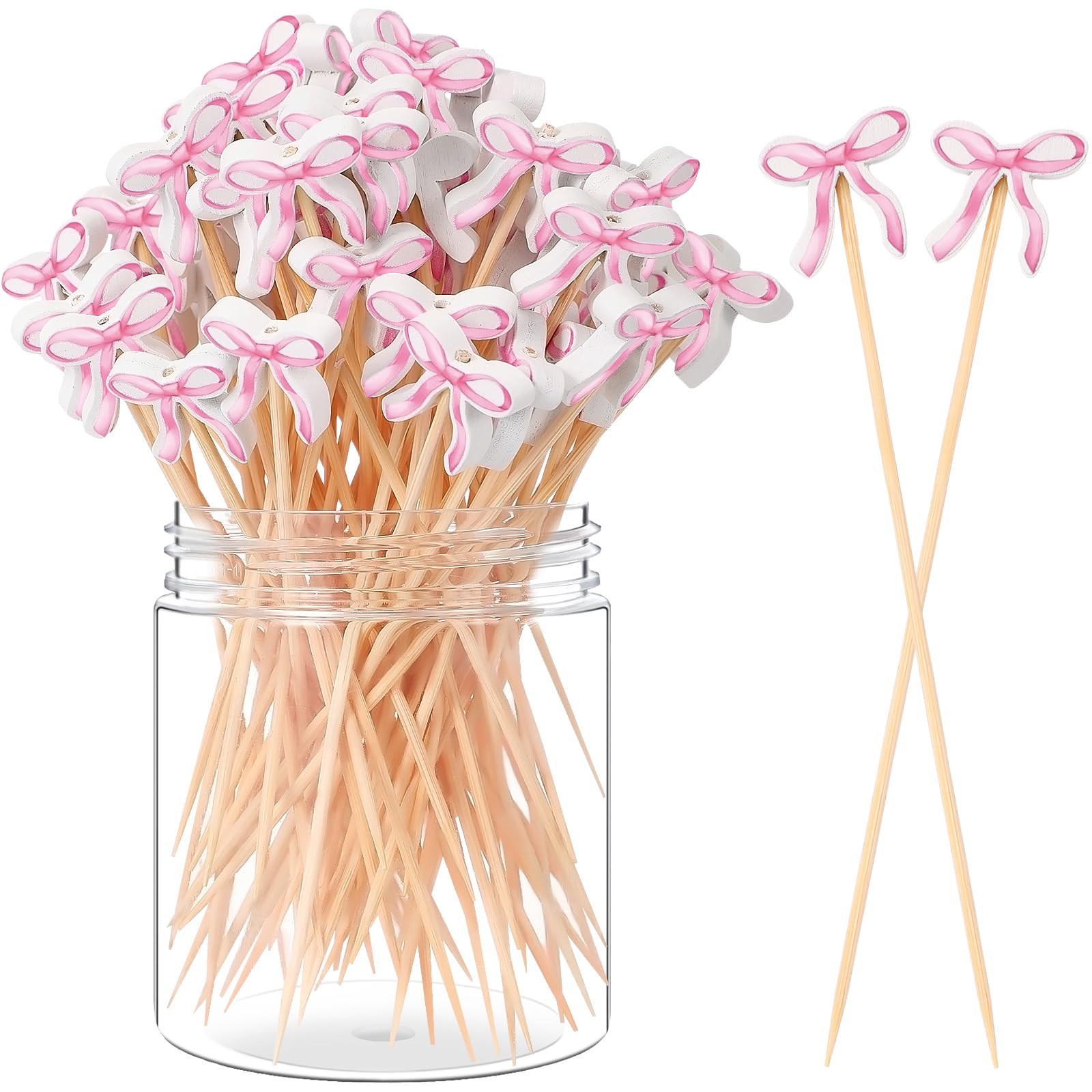 Cure-dents en bambou avec nœud rose Chengu de 12 cm pour cocktail et buffet x200