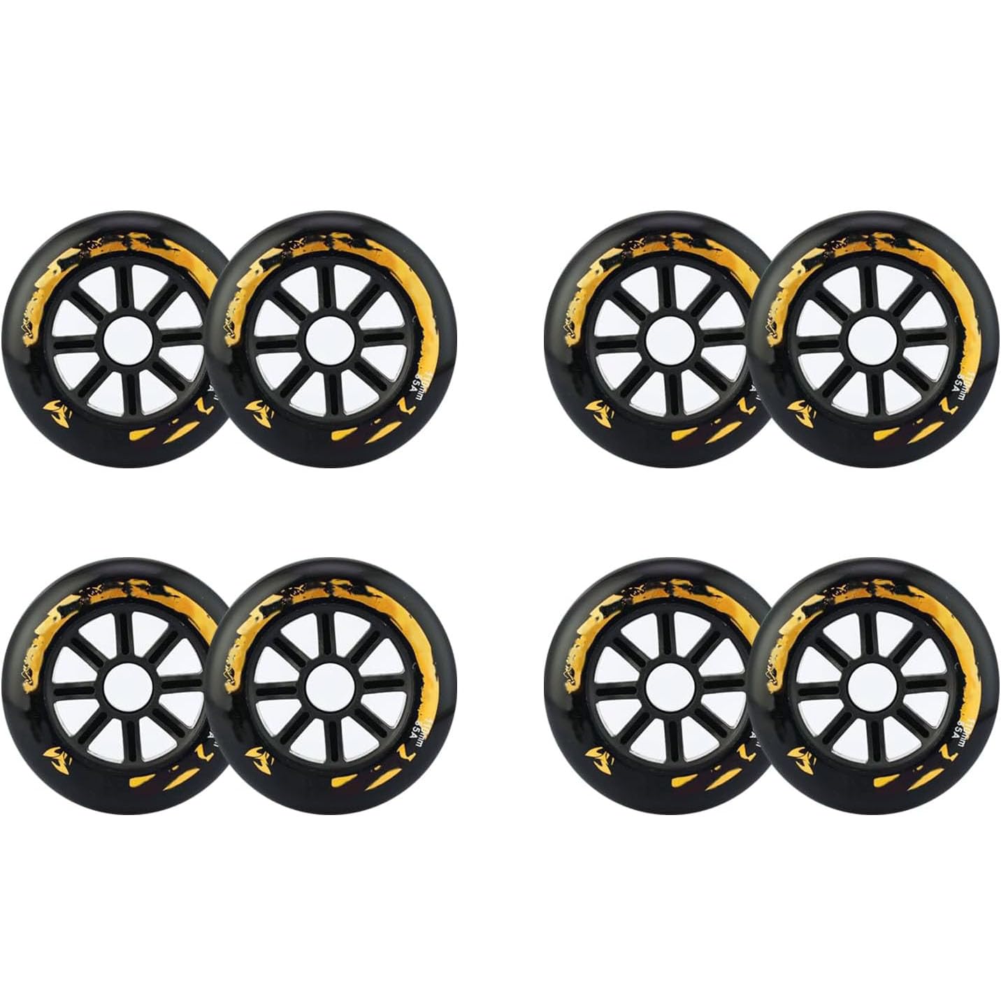 Roues de Rechange pour Patins à Roues alignées 90 mm/100 mm/110 mm, dureté 85A, Roues en PU sans roulements, Lot de 8, Noir, 110 mm