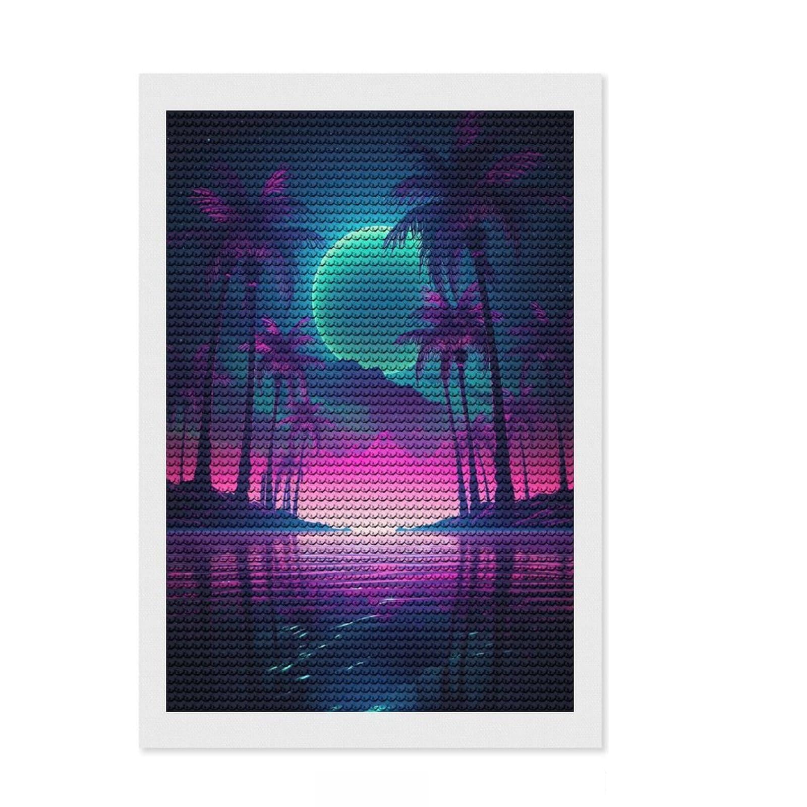 Junmoney Retro Synthwave Oasis Diamond Art Canvas 8"x12", for Women, Simple to Start, Modern Decor, Gift Idea, Nice Detail and Sparkle