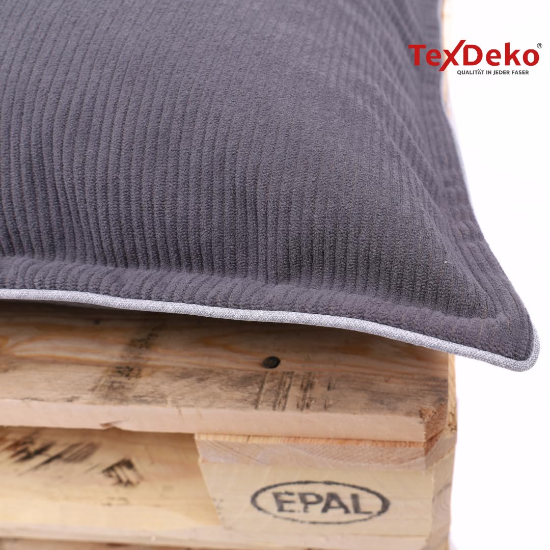 TexDeko® Cord Palettenkissen 120x80x18 cm 2-TLG Set, Anthrazit | Weicher Cordstoff, wasserabweisend, UV-beständig, waschbarer Bezug, Indoor & Outdoor Palettenpolster, 320 g/m² Stoffgewicht