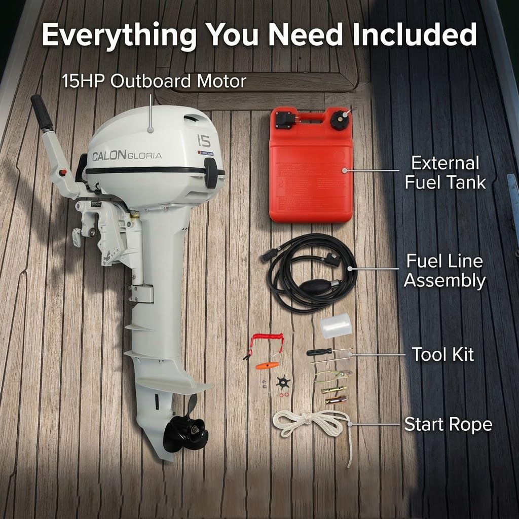 15 HP 2-Stroke Outboard Motor, Manual Start Water-Cooled Boat Engine Compatible with Small Boat Fishing Boat Inflatable Boat