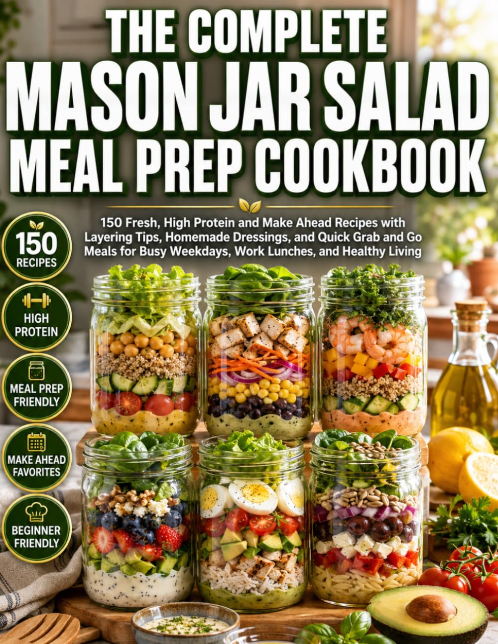 THE COMPLETE MASON JAR SALAD MEAL PREP COOKBOOK: 150 Fresh, High Protein and Make Ahead Recipes with Layering Tips, Homemade Dressings, and Quick Grab ... Weekdays, Work Lunches, and Healthy Living