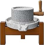 Stone Grain Mill Grinder for Home - Handmade Countertop Wheat & Flour Disk Grinder with Wooden Stand for Bread, Tortillas, Spices