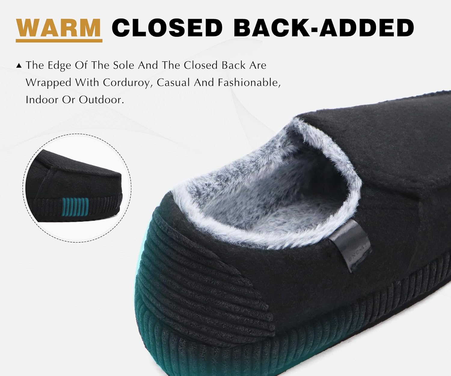 ONCAI Mens Clog Slippers with Arch Support Stripe Faux Fur Cotton-Blend High-Density Memory Foam Warm House Slippers Slip-on Indoor Outdoor Rubber Sole Size 7-16 - Image 3