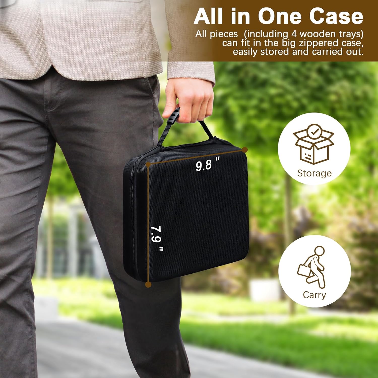 Double 9 Dominoes Set with 6 Wooden Trays/Racks, Double Nine Dominos Travel Set with 6 Domino Tiles Holders, 55 Tiles Dominoes Game Set with Portable Case for Families