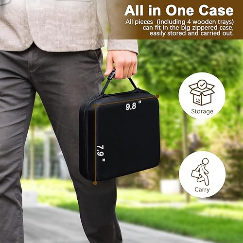 Miniatura 6 de Juego de 4 bandejas de dominó de madera, juego de 4 soportes de dominó, 4 estantes de madera de haya para juego de azulejos de dominó, azulejos no