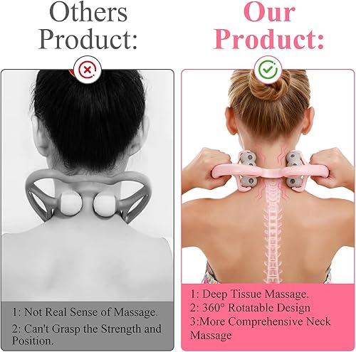 Miniatura 6 de Masajeador de cuello con rodillo de cuello para aliviar el dolor de tejido profundo, diseño de mango ergonómico, ligero y portátil, perfecto para