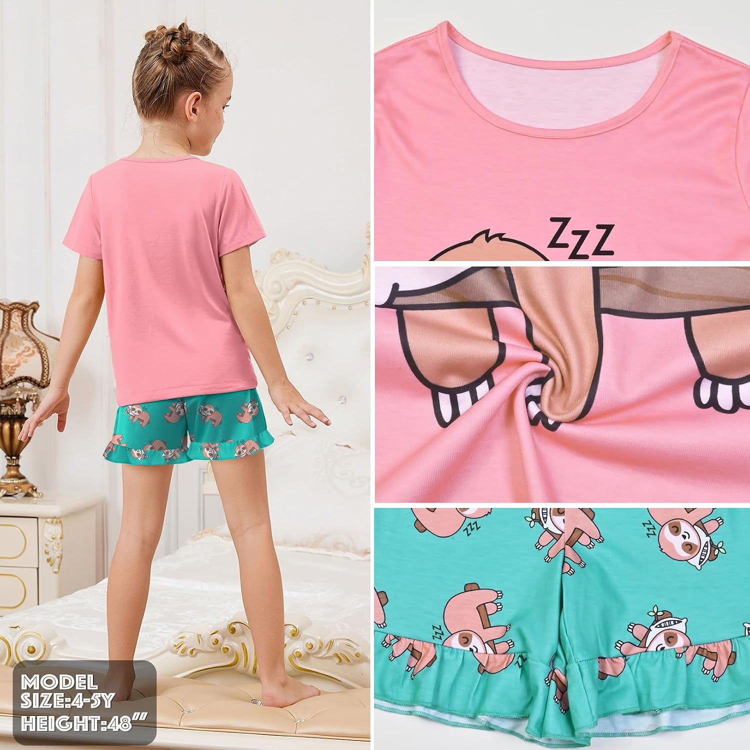 QPANCY Girls Pajamas Set Soft Ruffle Summer PJs 2 Piece Kids Short Sleeve Cotton Sleepwear for Slumber Party