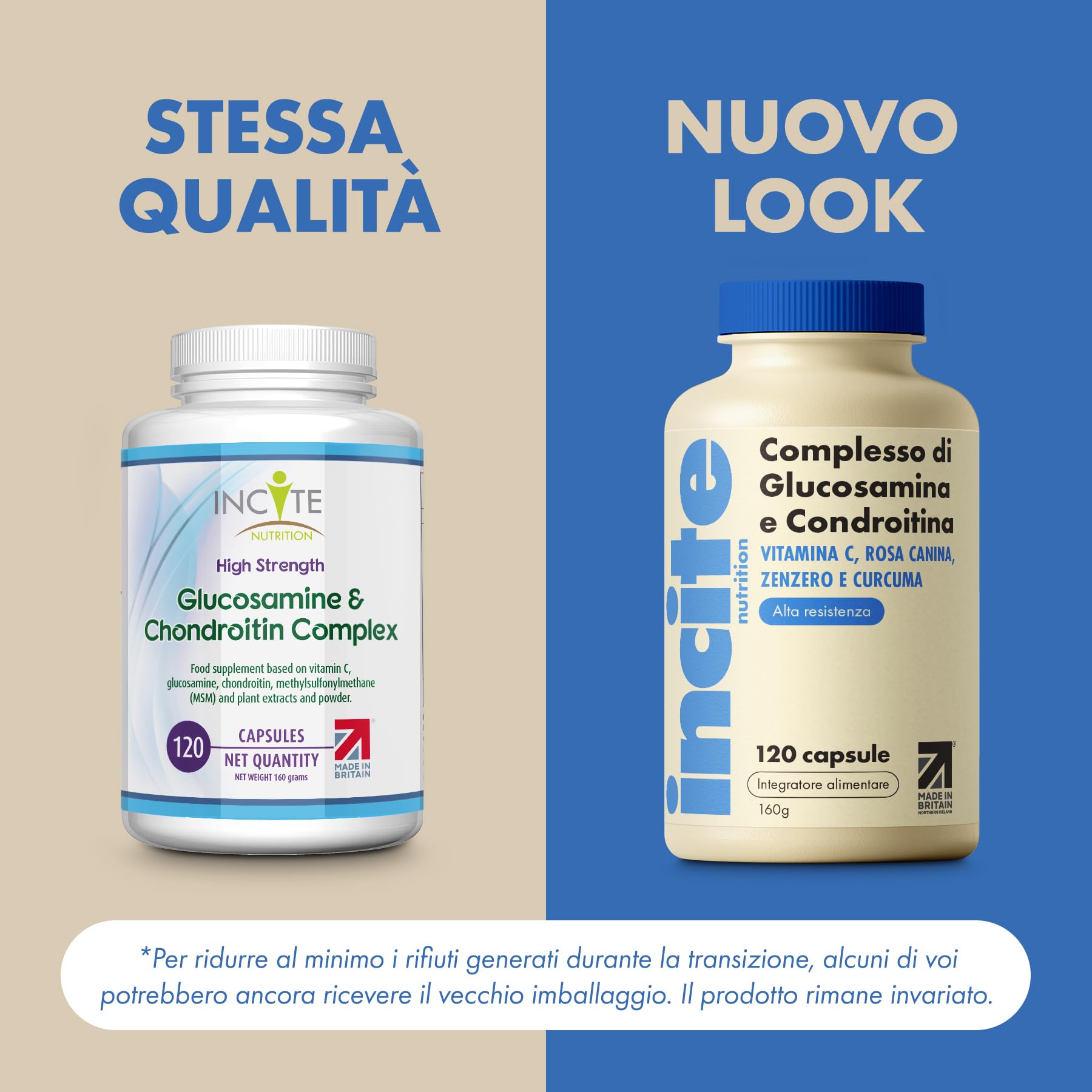 Incite Nutrition Complesso ad alta resistenza con glucosamina e condroitina con MSM, vitamina C, zenzero, rosa canina - Integratori per la cura delle articolazioni, 120 pezzi (confezione da 1)