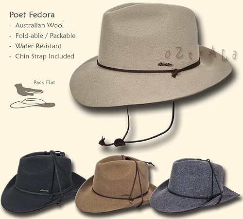 Miniatura 2 de Sombrero de lana australiana Fedora fieltro cuero Outback Fur Cowboy HW04