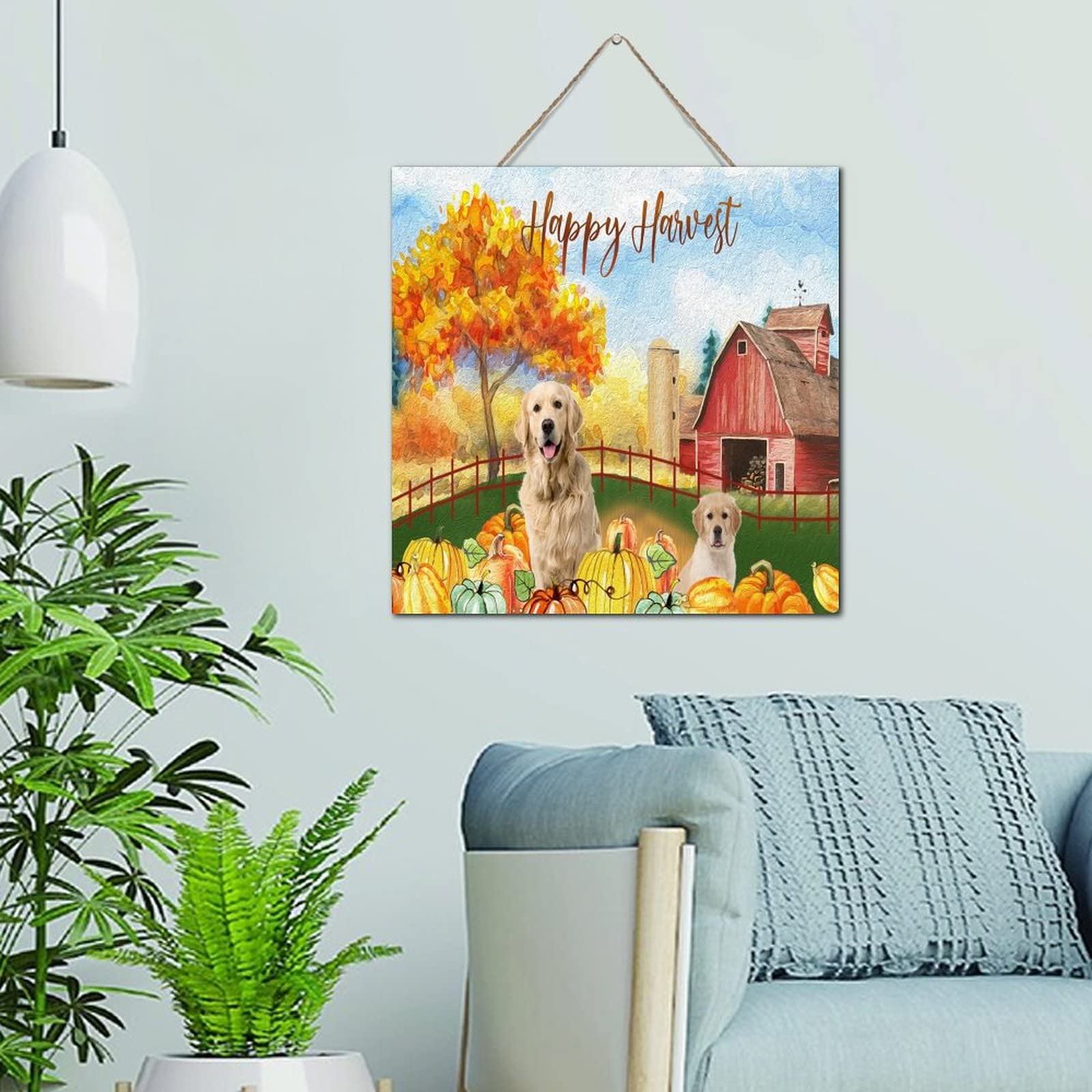 Décoration murale rétro en bois Happy Harvest panneau suspendre 30x30 cm