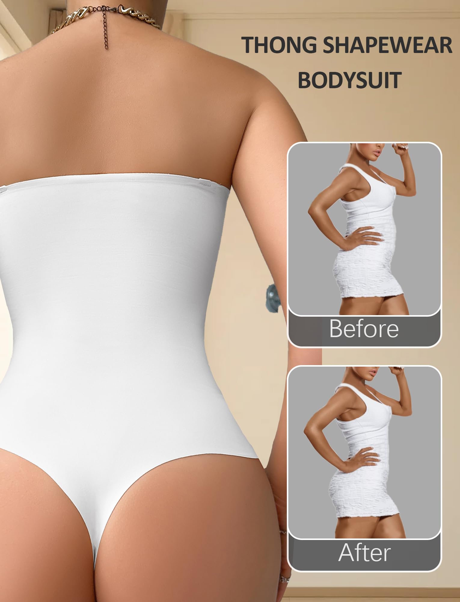 FEOYA - Body esculpir para mujer, diseño de vientre plano, para mujer, invisible push up bodysuit sin tirantes con acolchado extraíble y tirantes