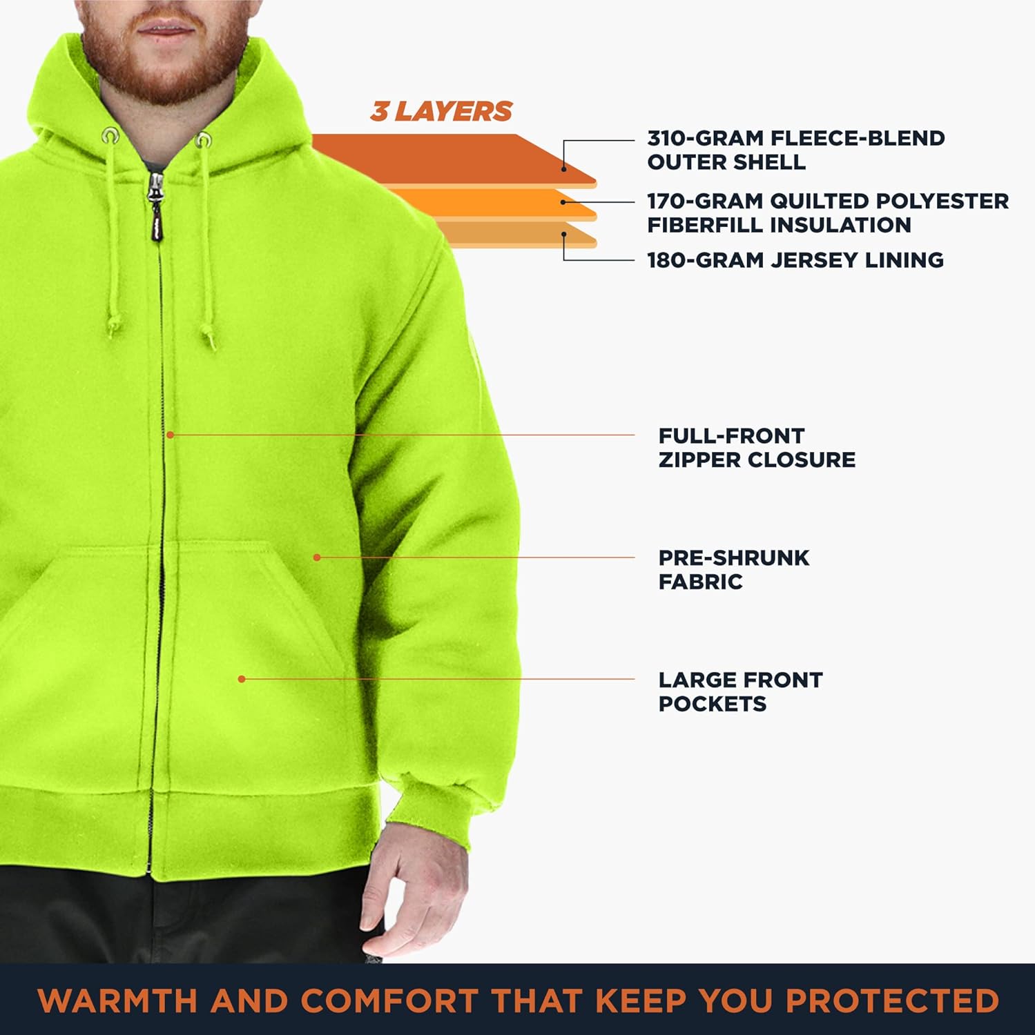 RefrigiWear Insulated Quilted Sweatshirt, 3 Layer Zip Up Work Hoodie for Men - Image 3
