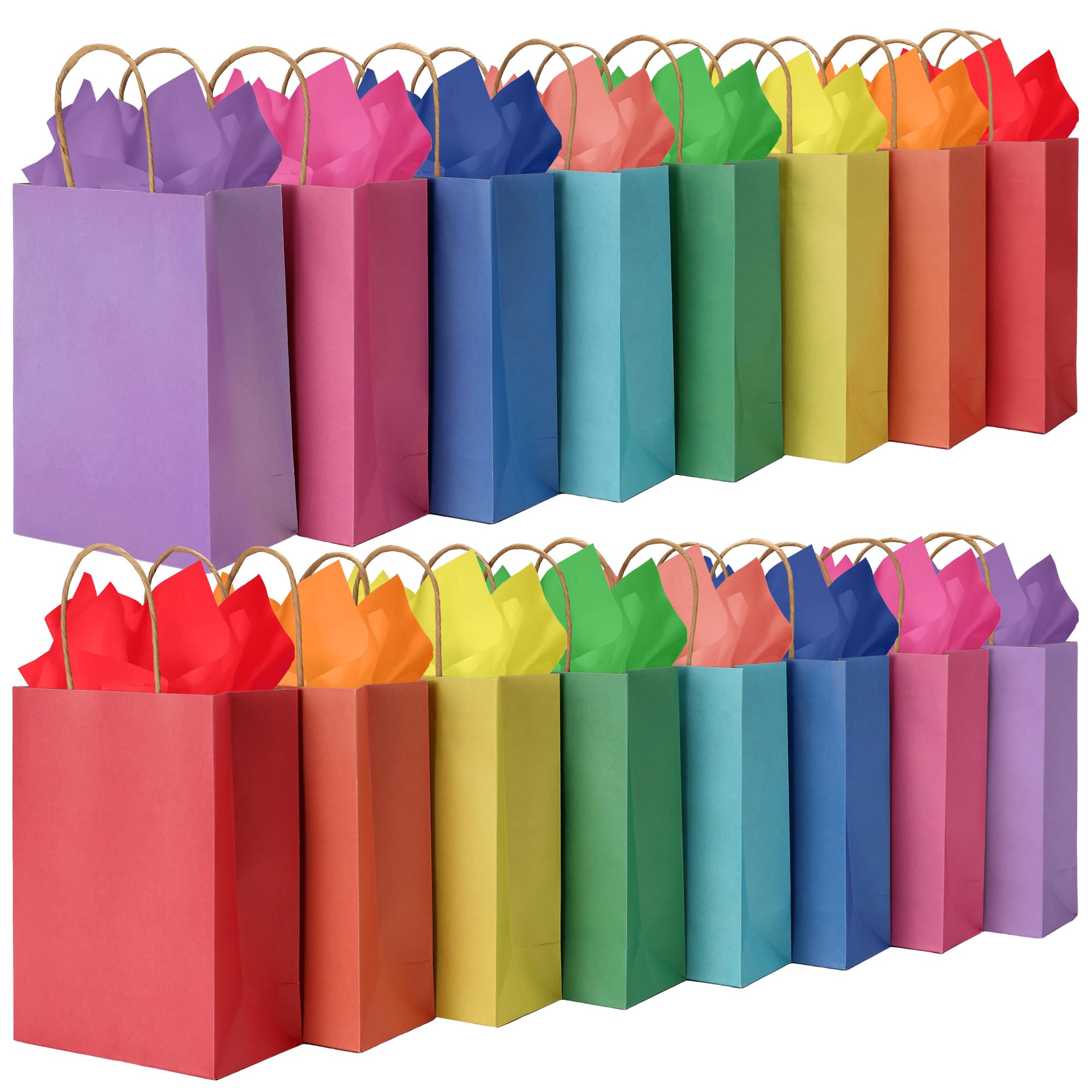 BLEWINDZ 32 Pieces Gift Bags with 32 Tissues, 8 Colors Party Favor Bags with Handles, Rainbow Gift Bag for Wedding, Birthday, Party Supplies and Gifts