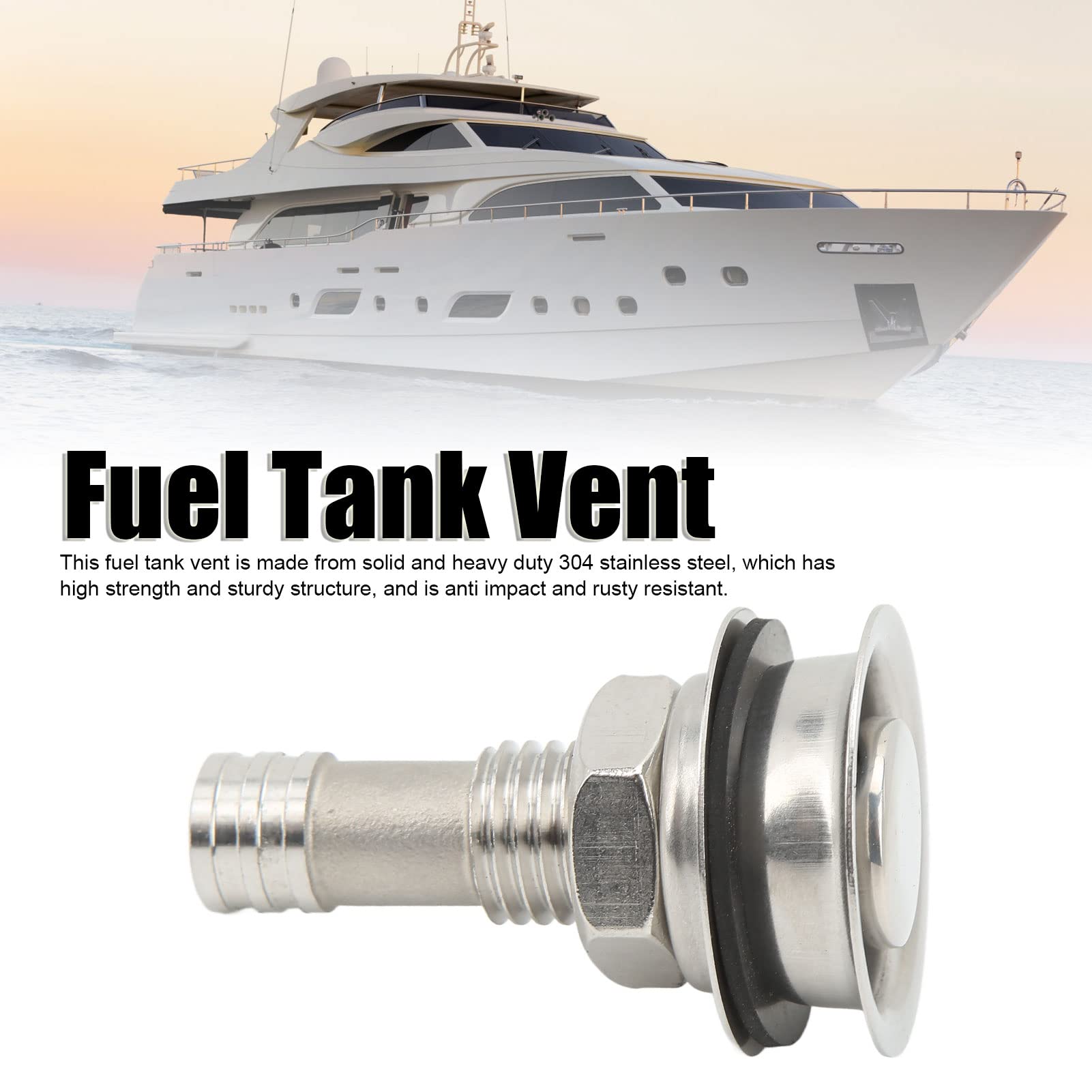Kraftstofftank-Entlüftung aus 304 Edelstahl, Marine-Qualität, für Yacht, Motorboot, Wohnmobil, Gastank, Universell Gastank-Entlüftung mit Dichtungssatz