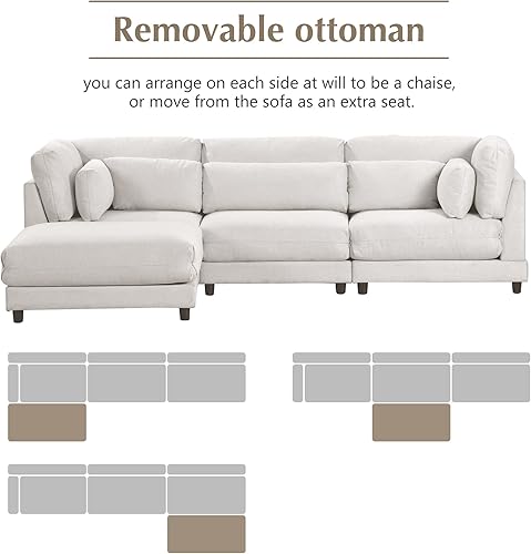 Miniatura 3 de MOEO Sofá modular convertible en forma de L, 2 piezas, sofá tapizado con otomanas extraíbles y cómodas almohadas de cintura, para sala de estar,
