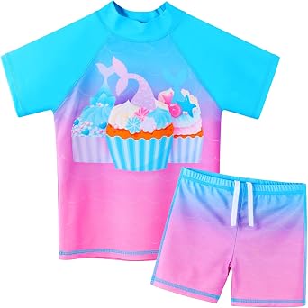 Girls Two Piece Swimsuit Floral UPF 50+ Rash Guard Set Kids Beach Swimwear
