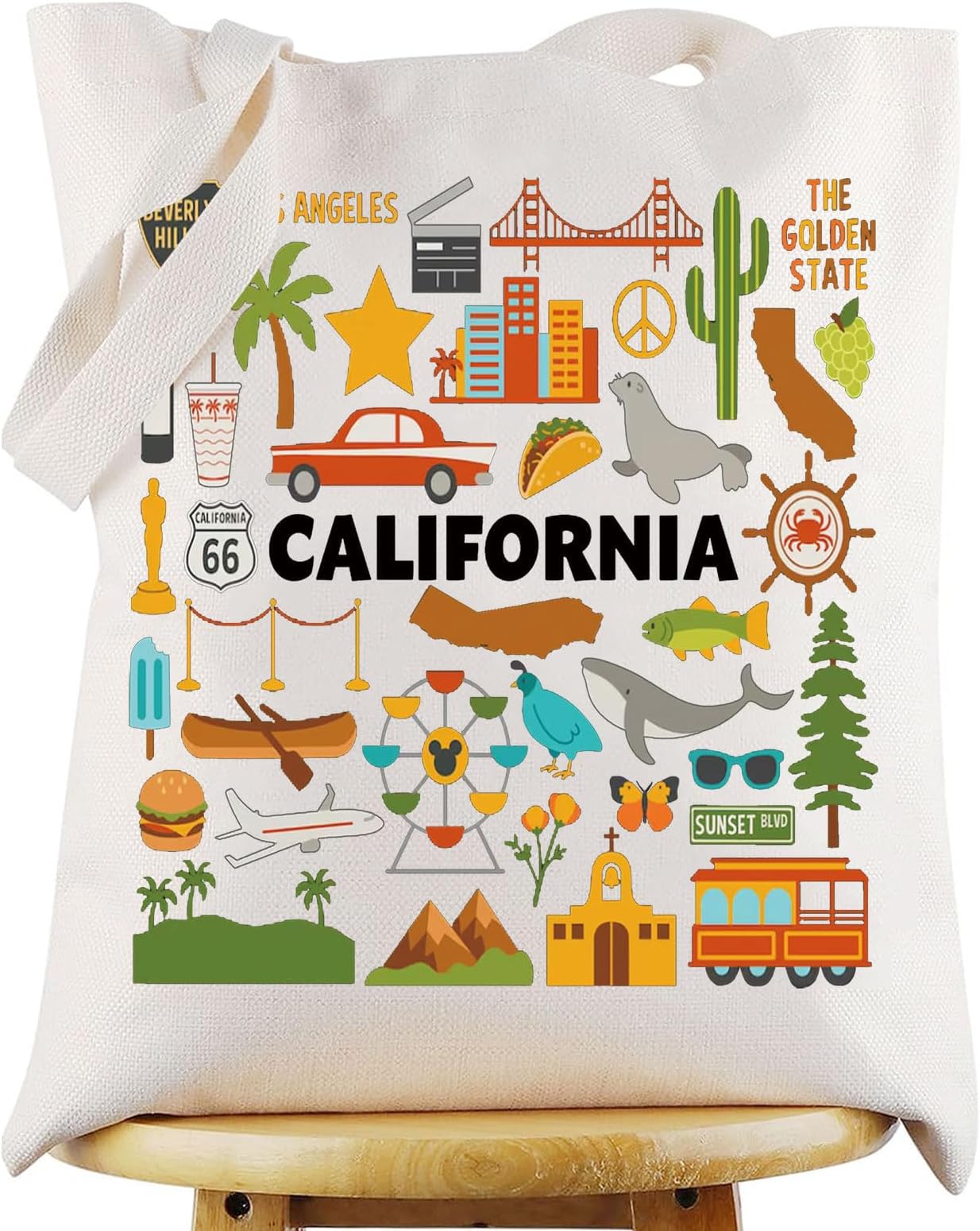 California Travel Tote Bag - Vacation Gift & Shopping Grocery Bag - Souvenir Gift