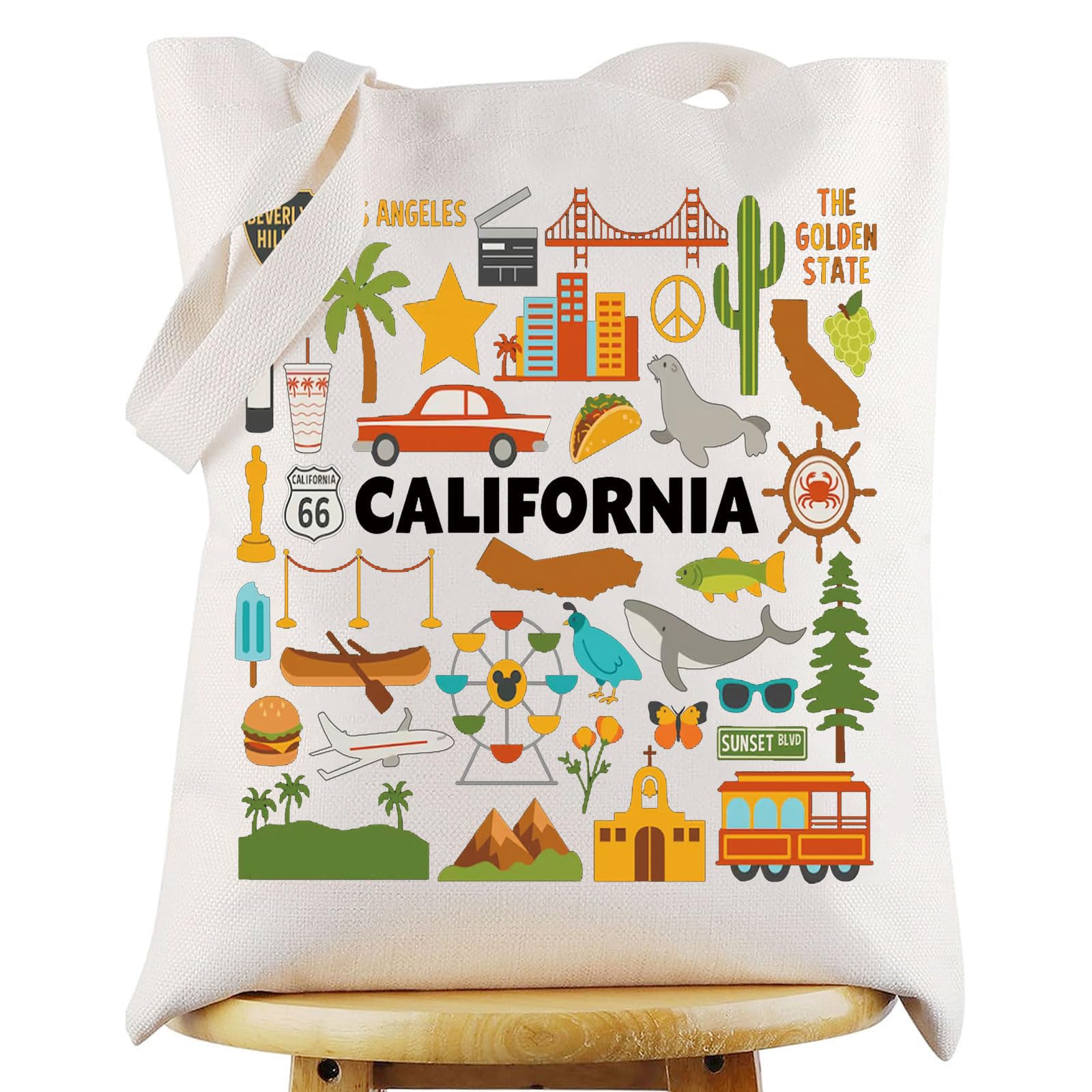 California Travel Tote Bag - Vacation Gift & Shopping Grocery Bag - Souvenir Gift