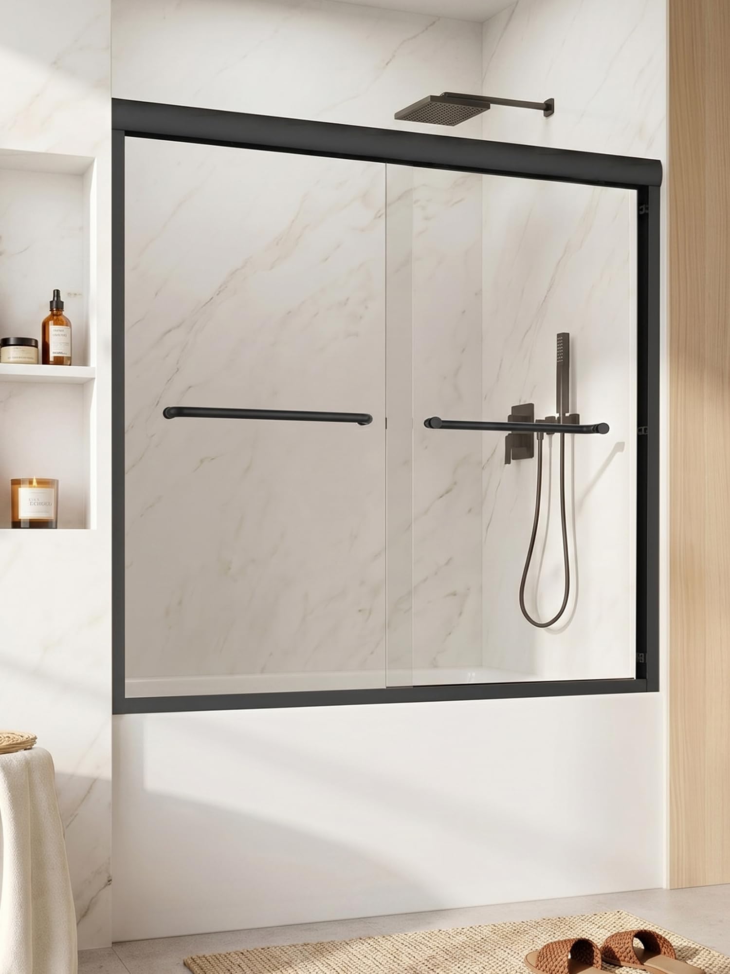 NGTEEN Sliding Tub Shower Door Matte Black