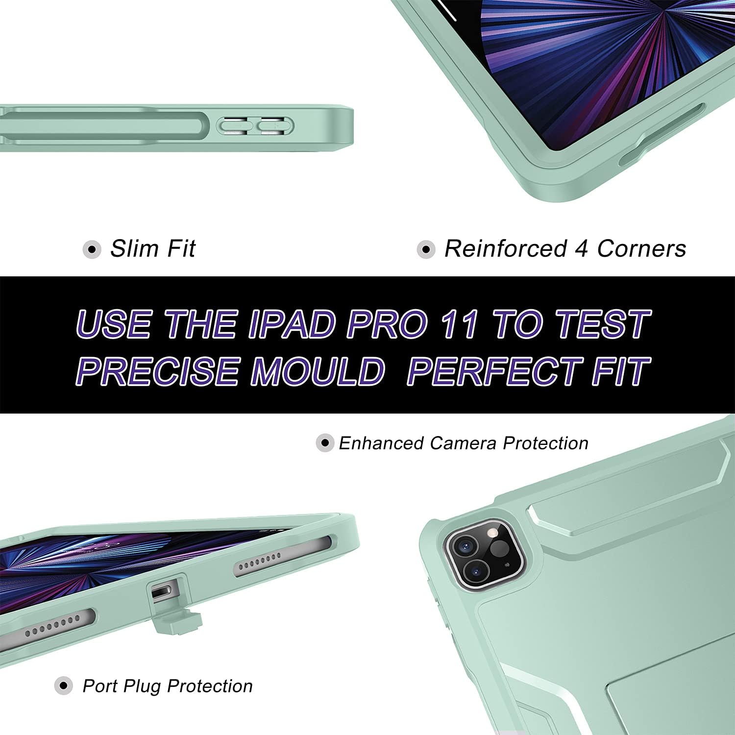 Soke Case for iPad Pro 11 Inch 2022/2021/2020/2018/iPad Air 5th/4th Generation,Built-in Screen Protector - Support 2nd Apple Pencil Charging - Heavy Duty Rugged Protective Kickstand Case - Mint Green