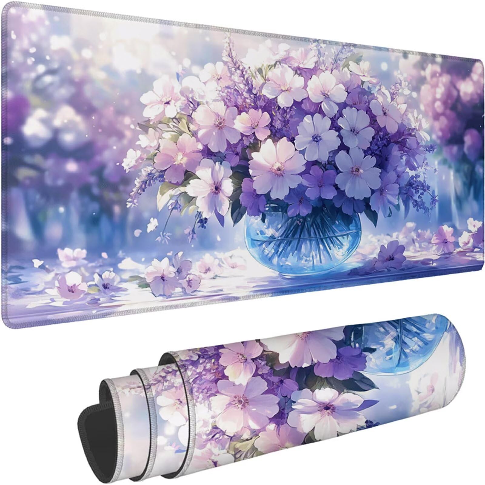 Gamingowa podkładka pod mysz 1200 x 600 x 3 mm, XXL, wodoszczelna, odporna na ścieranie, z przyszytymi krawędziami, fioletowa, podkładka na biurko, poprawia prędkość i precyzję pod laptopa, komputer