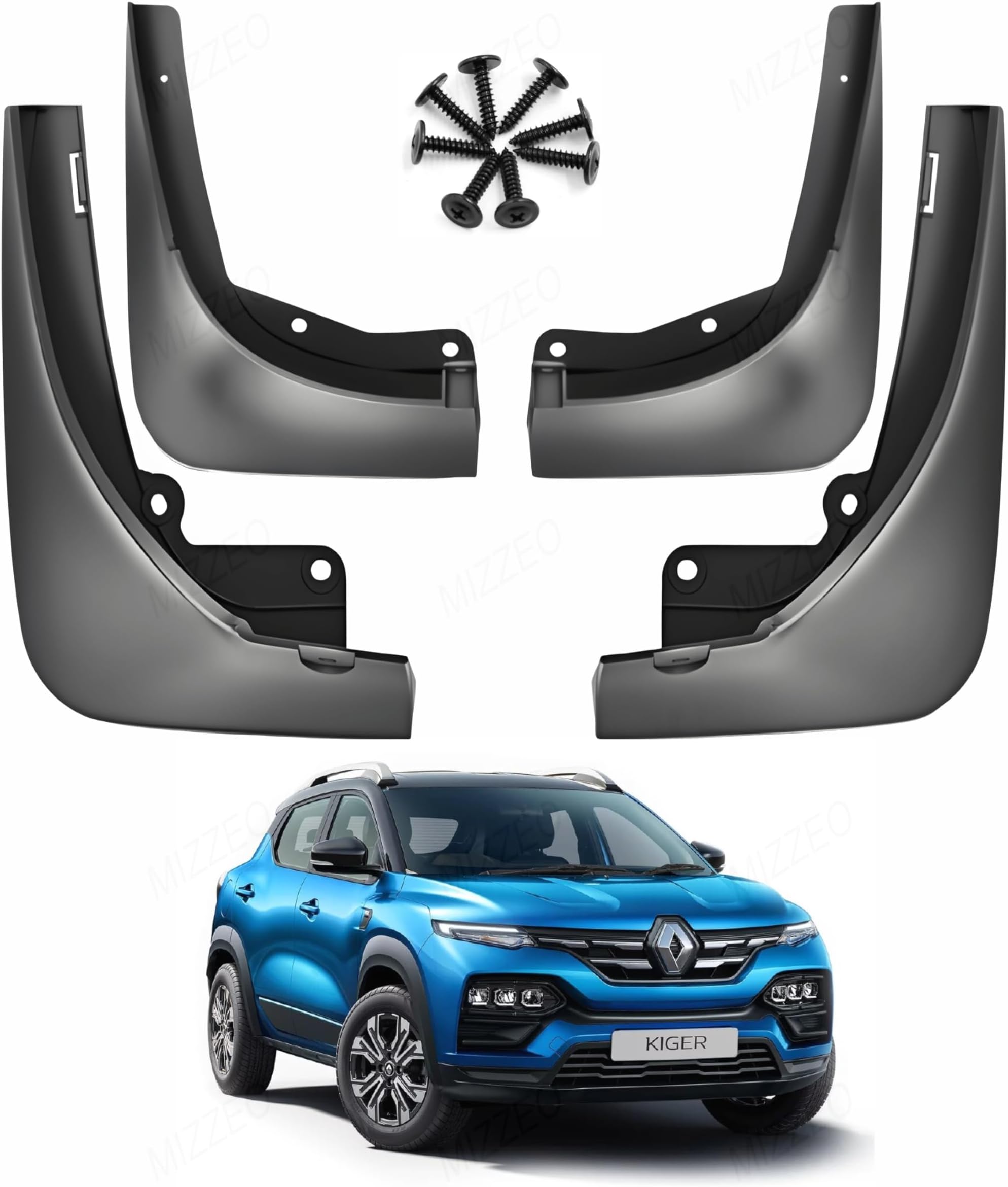 MIZZEO Front and Rear Plastic Mud Flap Splash Guards, Durable and Easy Installation, Compatible with Renault Kiger (2020-2023)