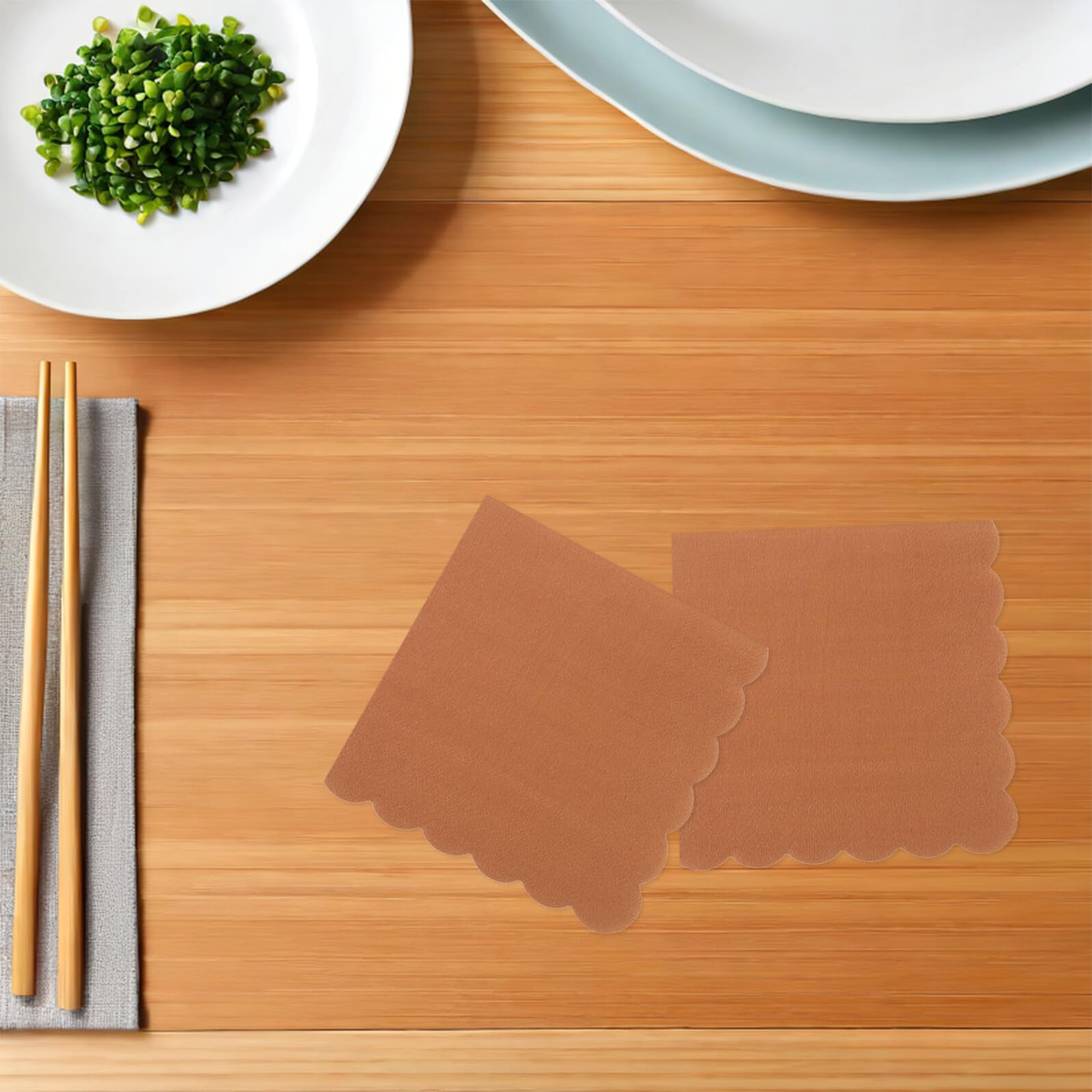 Servilletas Desechables Kraft Marrón 100 Unidades Servilletas de Papel Absorbentes Festoneadas para Fiesta Cena Boda y Restaurante para Mesa