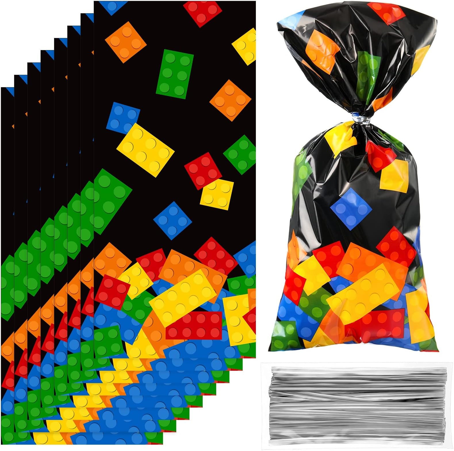 100 PCS Black Gold Thank You Party Favor Bags - Cellophane Treat Bags With Twist Ties