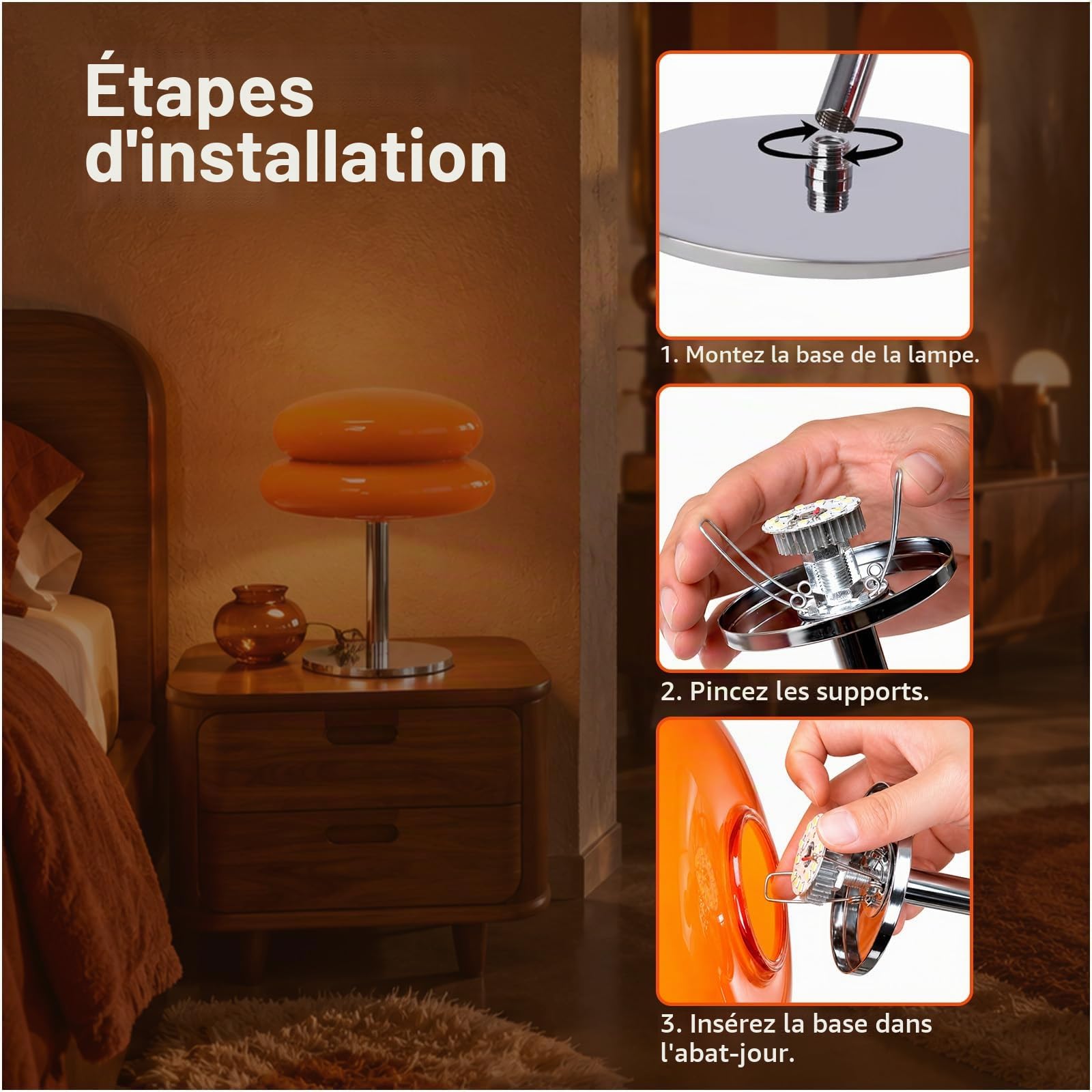 MMOBIEL Lampe Champignon Orange Lampe Mid Century Rétro avec Lumière LED Dimmable Filaire – Pour Chambre, Salon, Décoration Maison & Intérieur – En Verre, Lumière Chaude & Atmosphérique