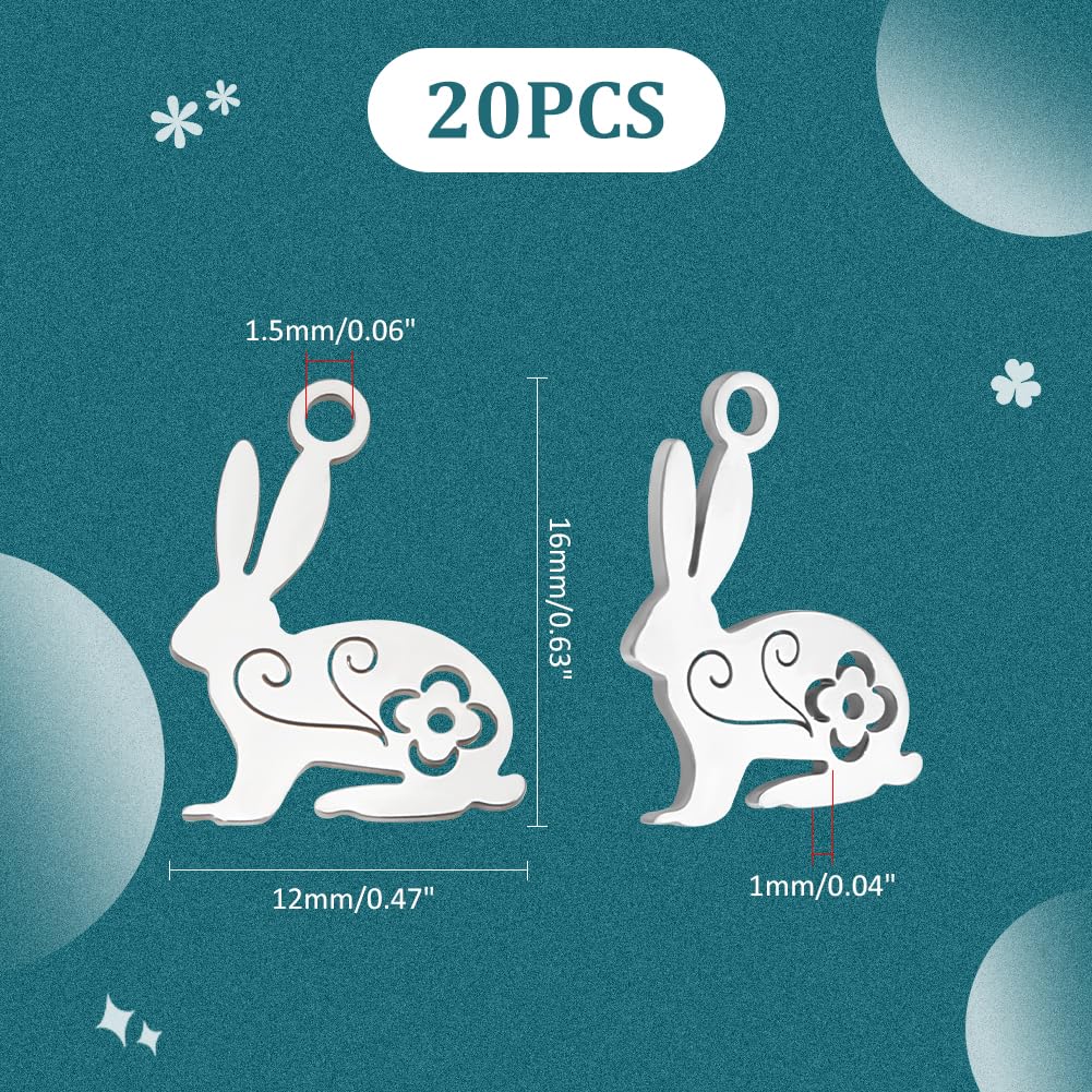 HOBBIESAY 20Pcs 201 Stainless Steel Bunny Charms 16x12mm Rainbow Color Rabbit Charms Animal Easter Bunny Pendants for Easter Necklace Brecelet Earring Making, Hole: 1.5mm - Image 2