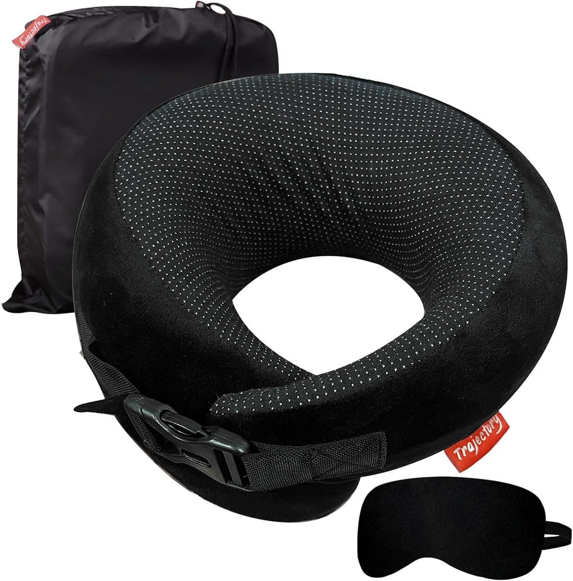 Trajectory Travel Neck Pillow Memory Foam 3 in 1 Combo with Eye Mask and Carry Bag Combo for Travel in Flights Train Airplane for Sleeping and Orthopedic Neck Pain for Men and Women