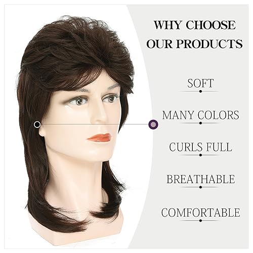 Miniatura 7 de Pelucas de salmonete para hombre, Joe Dirt, peluca emo, disfraces de los años 80, accesorio de fiesta de disfraces, peluca de cosplay, Halloween Man