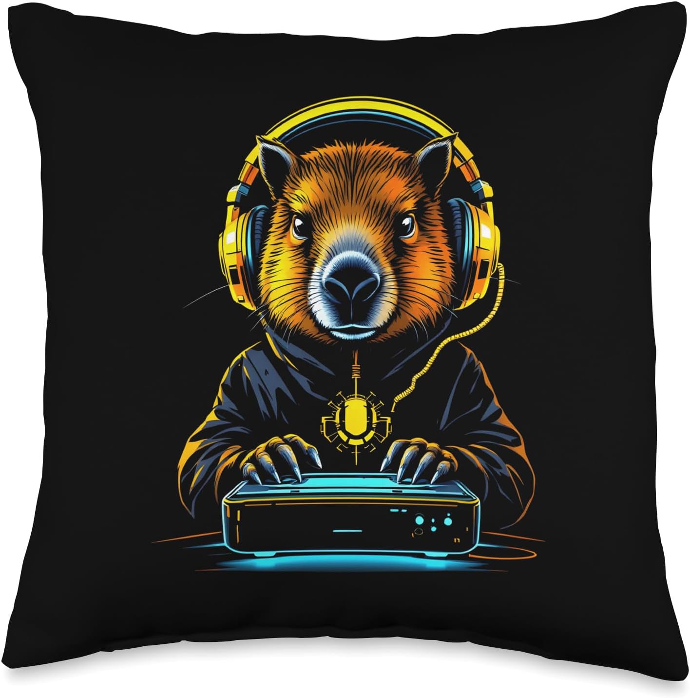 Funny Capybara Tee Gamepad Headphones Video Games Gamer Throw Pillow