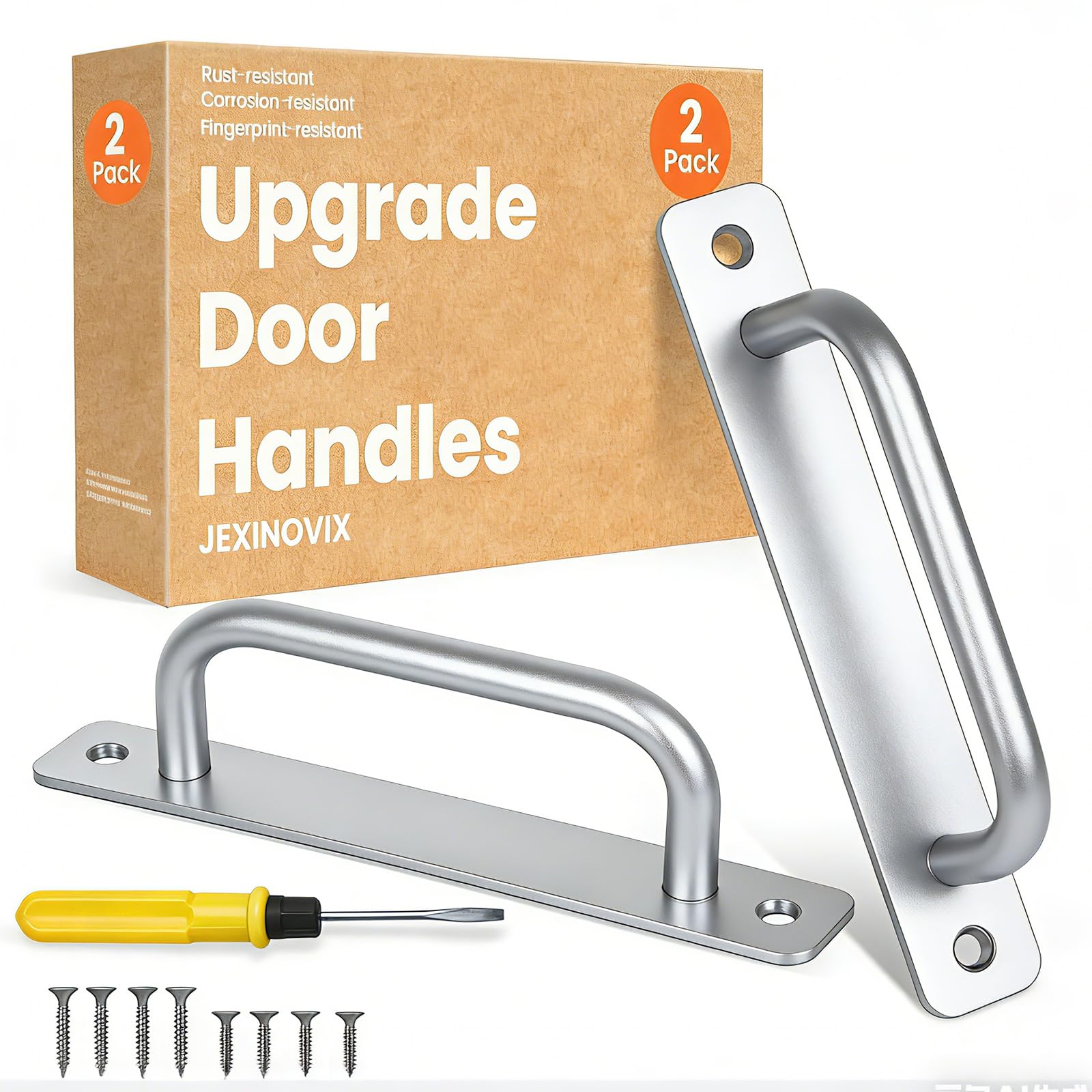 Barn Door Handles: 7.1" Gate Handle Outdoor Fence, Silver Door Pulls Handle, Aluminium Alloy Sliding Closet Door Handle For Bifold Door, Kitchen, Cabinet, Bathroom, Closet, Garage Shed (2 Pack)