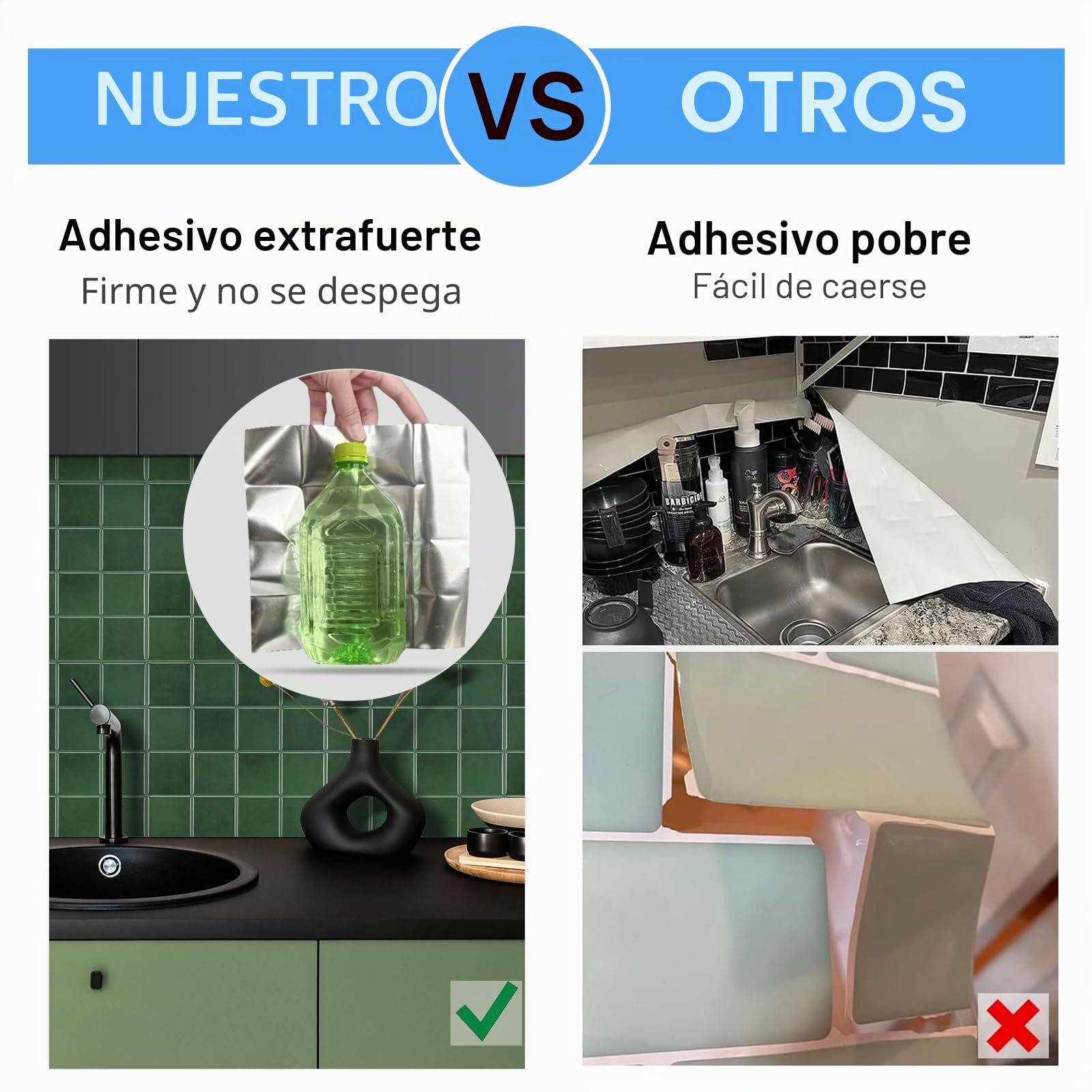 Cuadrado Azulejos Adhesivos Cocina, 3D Azulejo Autoadhesivo Impermeable para Cocina y Baño, Mosaico Vinilo Adhesivo Pared, 10 Unidades Verde Decorativos para Pared Adhesivo (22,9x22,9 cm)