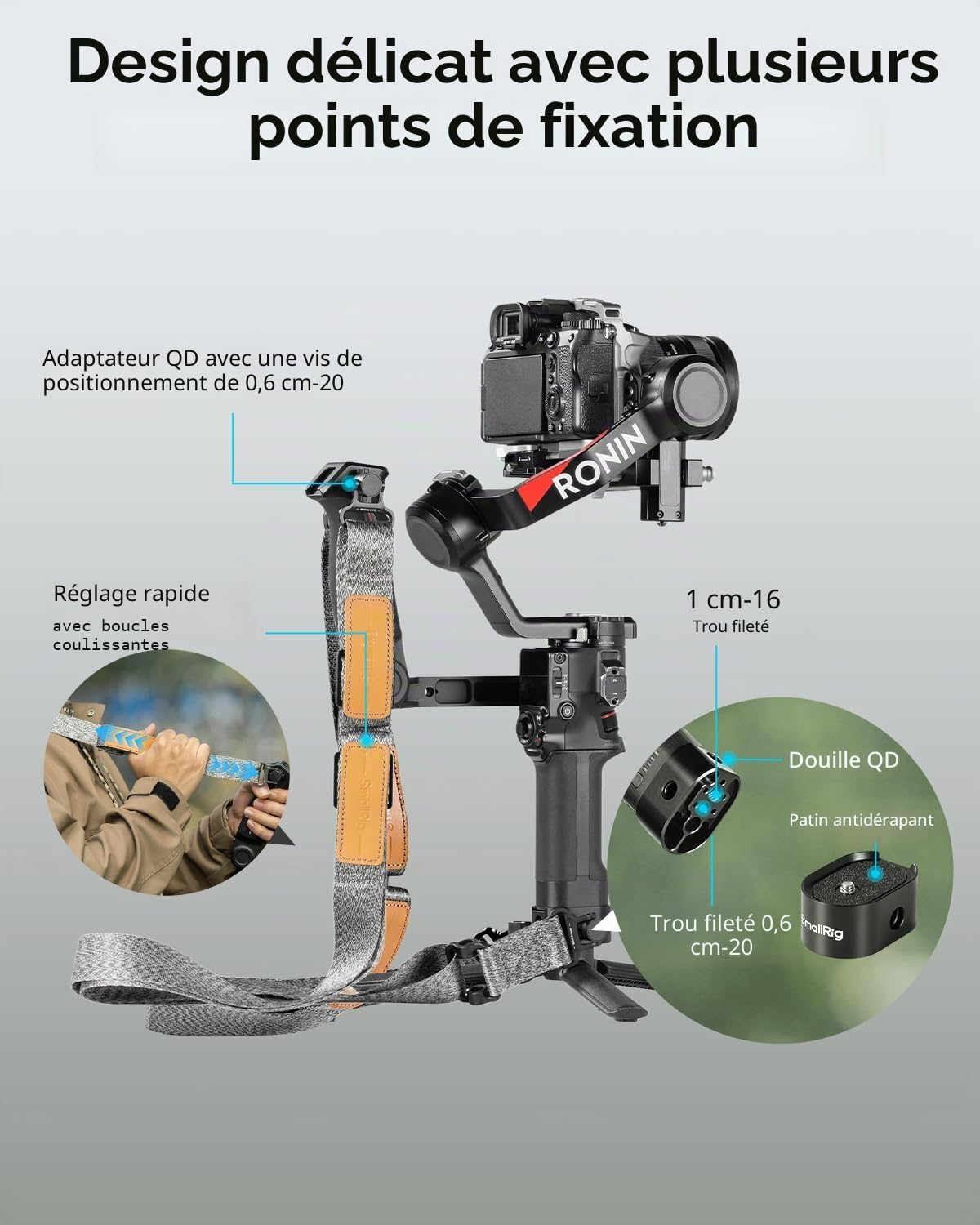 SMALLRIG RS3 RS2 Bandoulière Réduisant Le Poids Compatible avec SMALLRIG Poignée pour DJI, Ceinture à Cardan avec Boucles à Dégagement Rapide QD pour DJI RS4 Mini / RS4 Pro/RS 3/RS 2-4118C