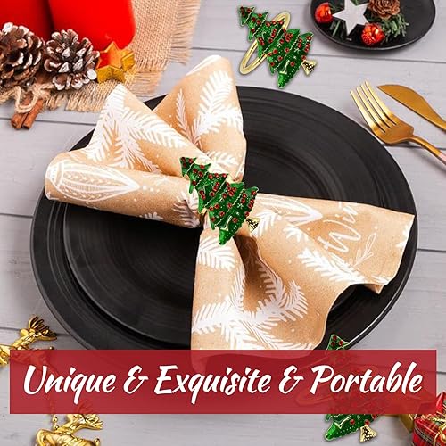 Vista 47 de Legigo Juego de 8 servilleteros de corona de Navidad, corona de diamantes, servilleteros de Navidad para servilletas de tela, decoración de mesa