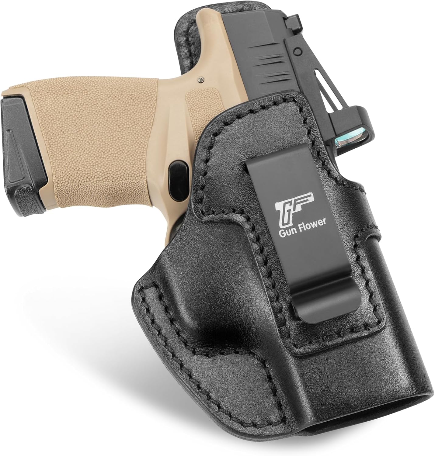 GUN & FLOWER IWB Leather Holster for Ruger MAX-9, PSA Dagger Micro, Springfield Hellcat/Hellcat OSP - Optic Cut - Concealed Carry Holster, Fits 1.5"-1.75" Belts, Right Hand