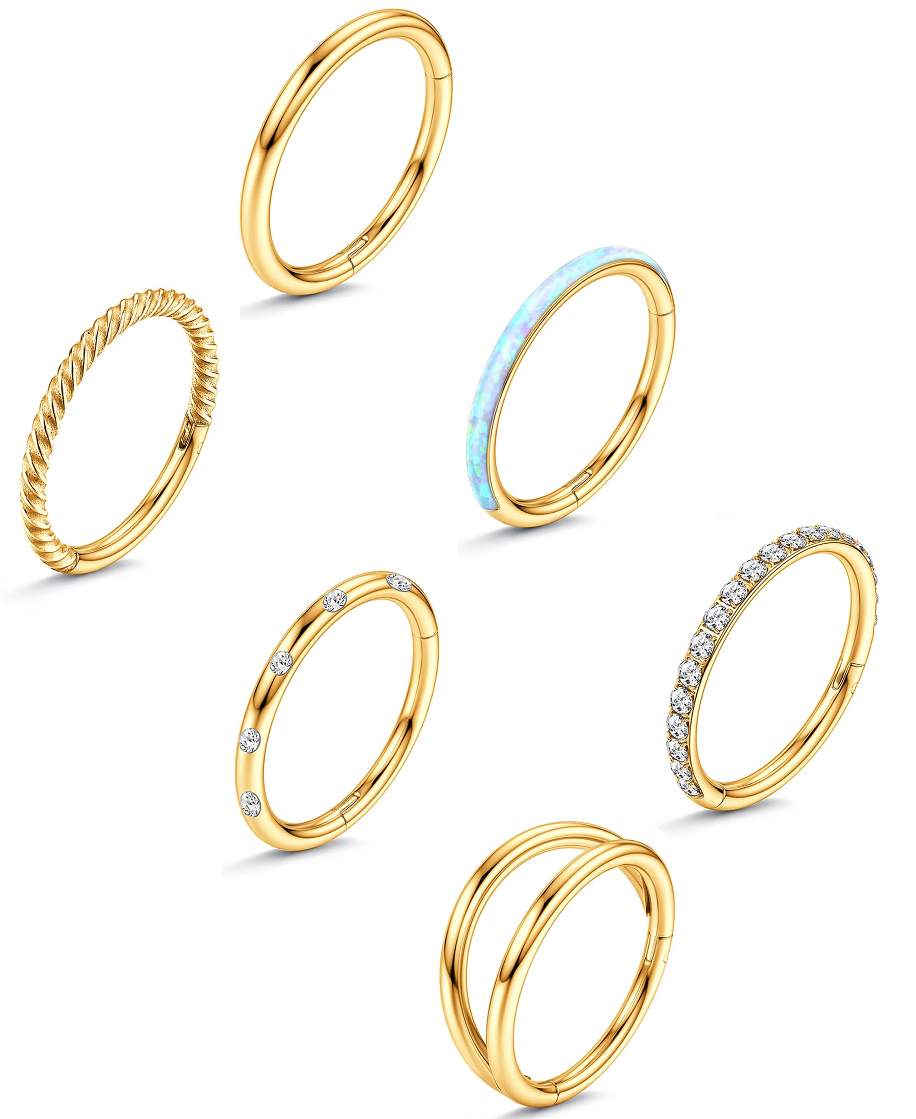 ZXLIHS 18G kolczyki w nosie ze stali chirurgicznej Hoop dla kobiet mężczyzn mały opal CZ Clicker na zawiasach Piercing przegrody biżuteria warga Helix chrząstka muszla Tragus Rook Daith kolczyki