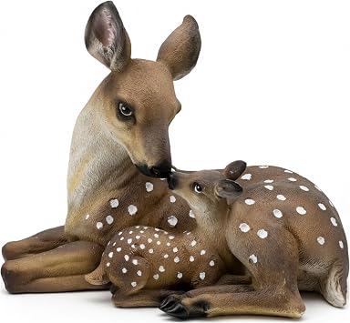 Bellaa Deer Statues Realistic Buck Stag Reindeer with Baby Love Decor 23493