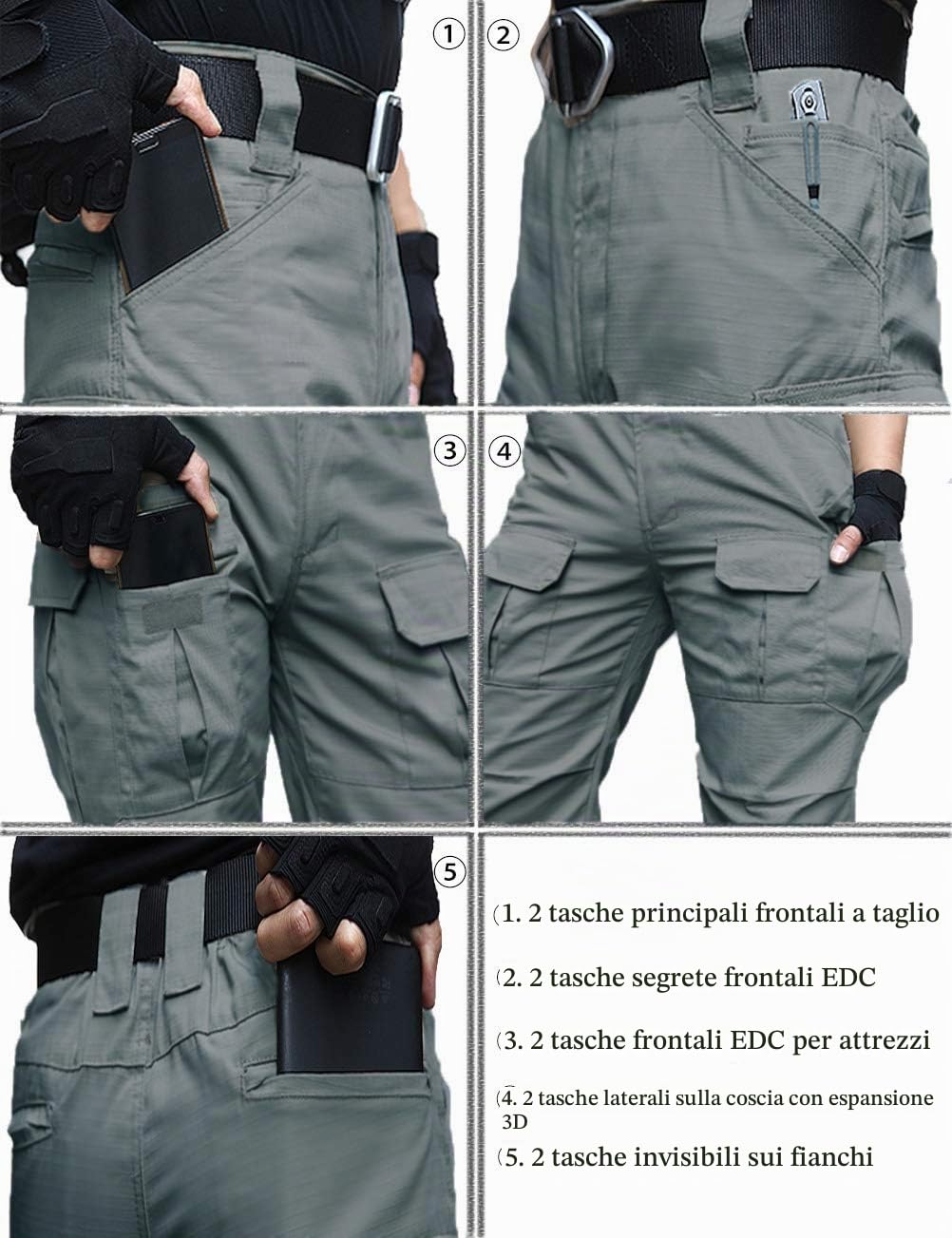 Pantaloni da Uomo Resistenti all'Acqua Pantaloni da Lavoro Cargo Militari con vestibilità Tattica da Combattimento Rilassata con Multi Tasca