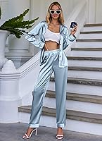 Vista 3 de Ekouaer Conjunto de pijama de satén largo clásico de verano para mujer
