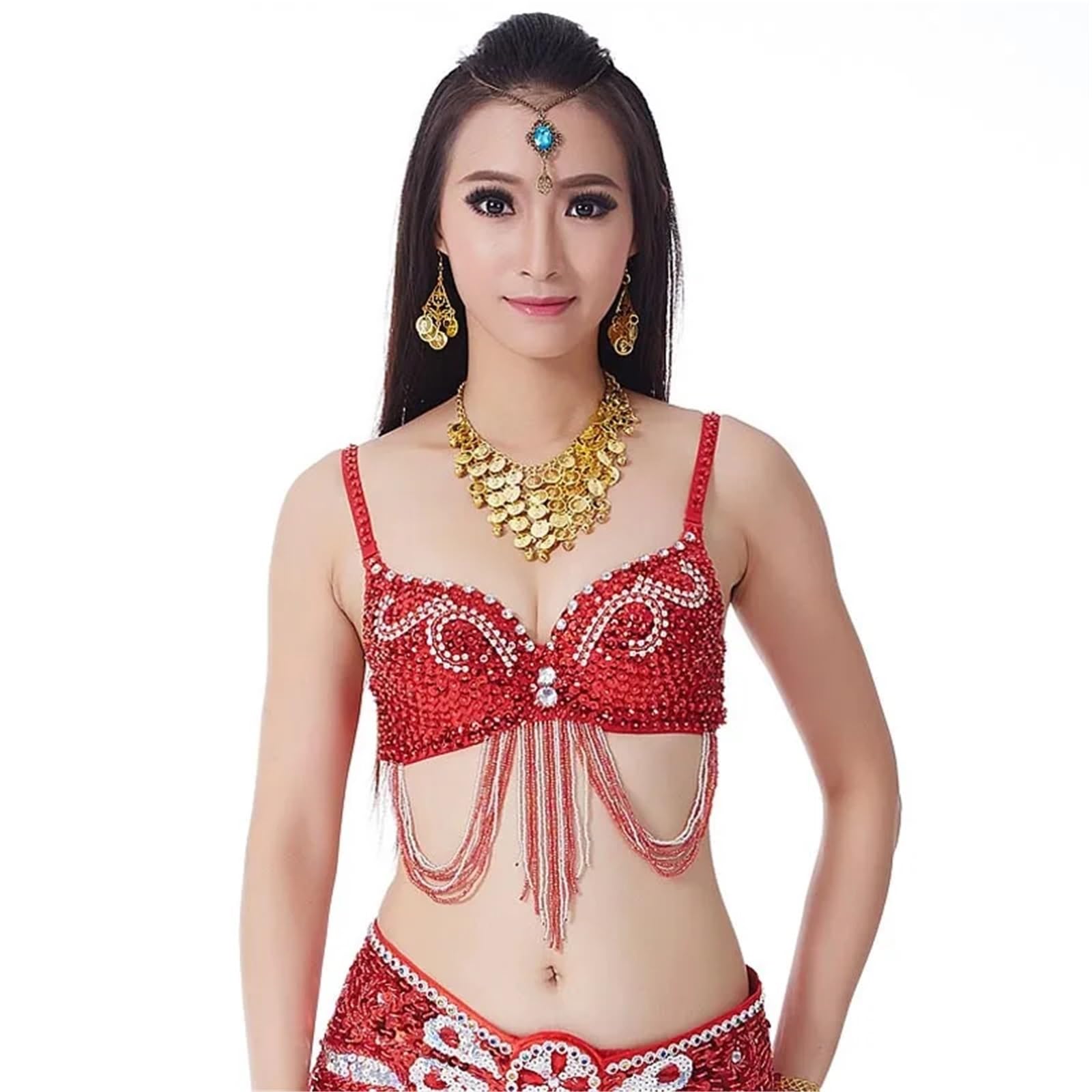 Top Danza del Vientre Disfraz Trajes de baile, traje de danza del vientre, traje de danza del vientre tribal, sujetador, ropa de baile, sujetador sexual for el vientre, sujetador de baile(Gold)